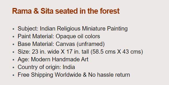 Rama Sita Ramayana Art Handmade Indian Hindu Ethnic Oil on Canvas Folk Painting