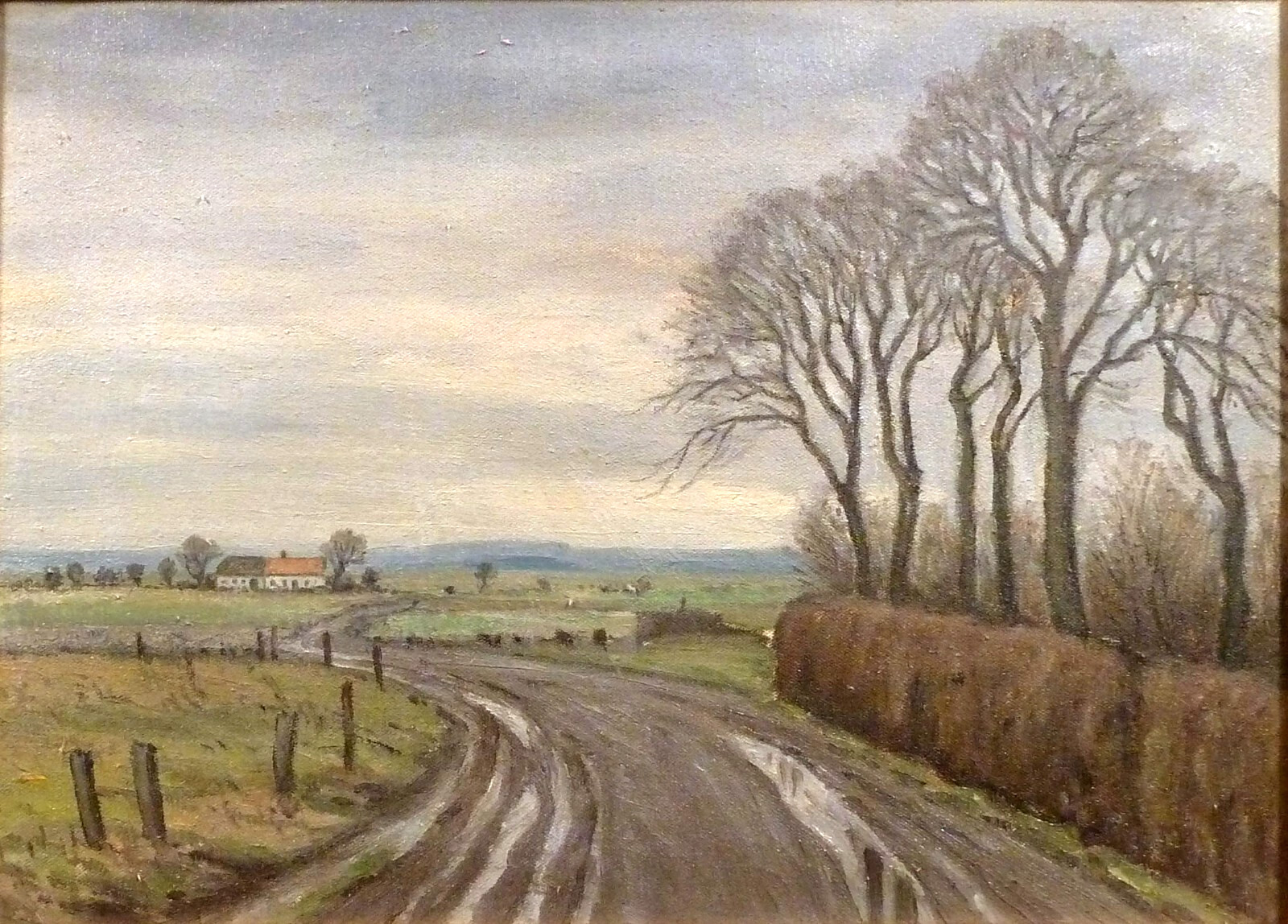 UNSIGNED! LANDSCAPE WITH FARMHOUSE ON A RAINY DAY