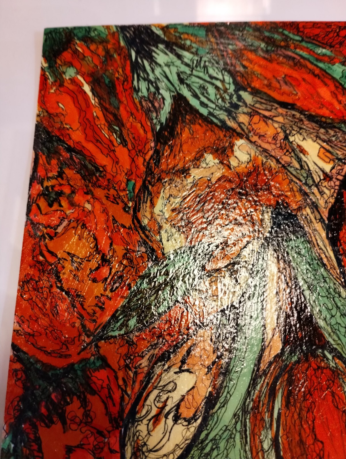 Framed Original Signed Acrylic Modern Painting Heavy Paper Bold Floral Red Green