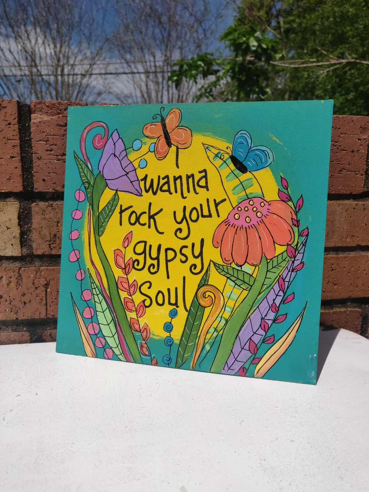 Van Morrison Into The Mystic Lyric Painting on 10 x 10″ wood panel, gypsy soul
