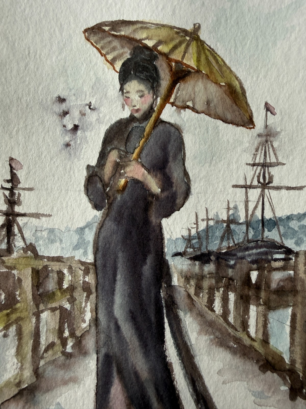 Geisha Painting Woman Original Watercolor Art Small Wall Art Girl Artwork Japan