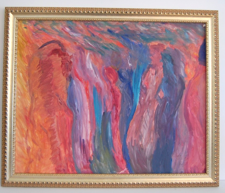 Vtg Framed Original Multicolor Surrealist Abstract Acrylic Oil Painting 20X16