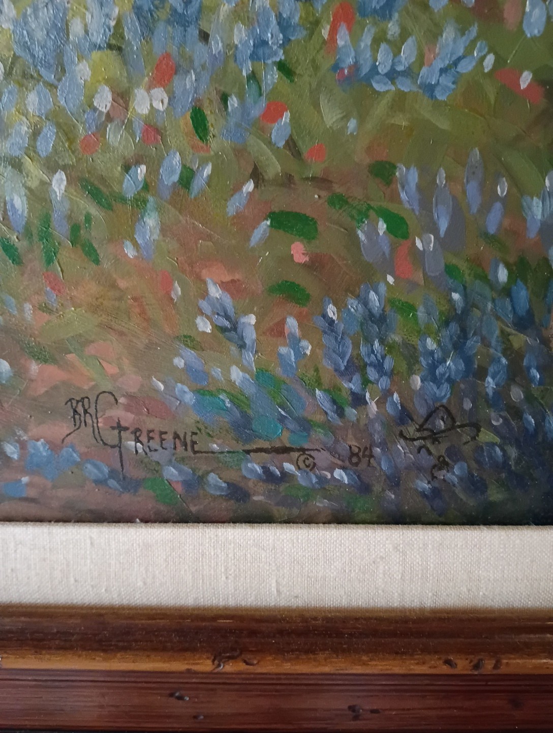 Bruce Greene Large Original Painting On Canvas With Wood Frame 1984 27.5×21.5