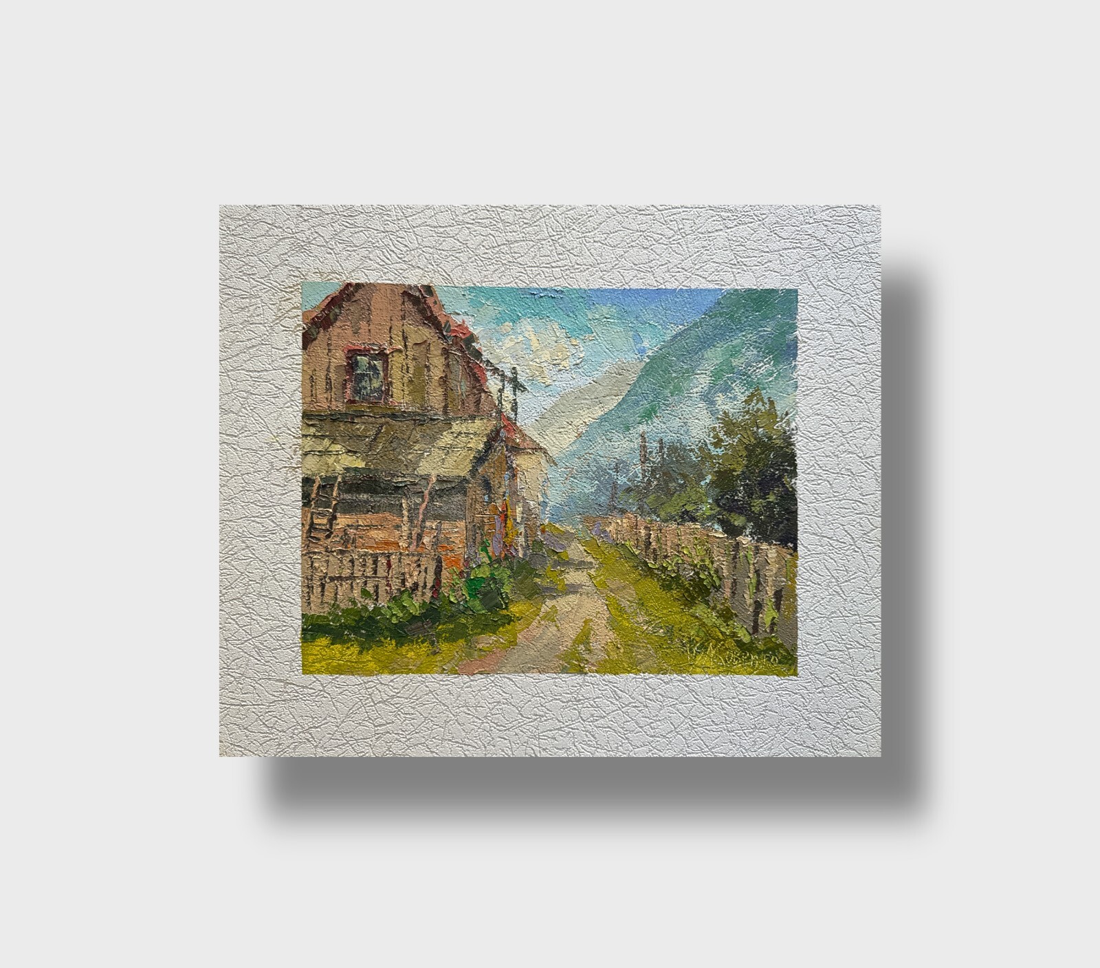Oil painting Old house in Carpathians Ukrainian painter fiberboard original art