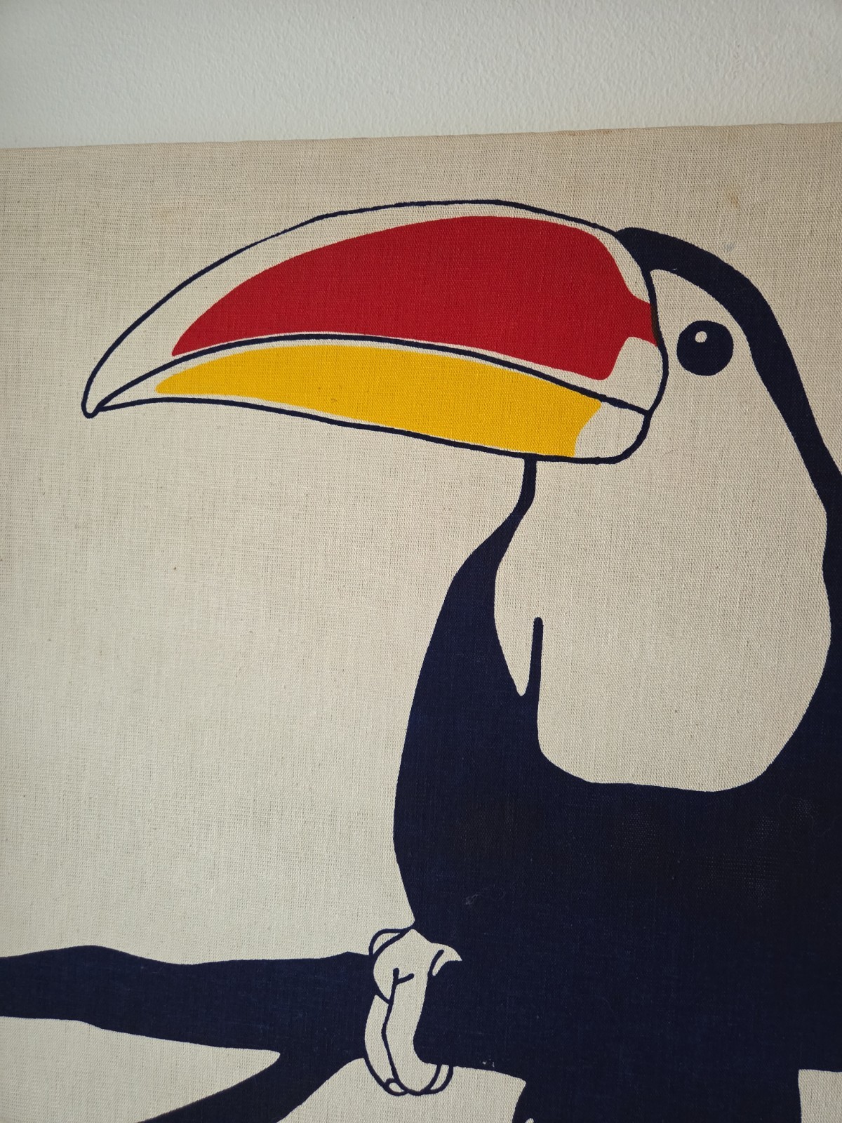 Vintage Marushka Canvas Screen Print Toucan On Branch 26 X 26 1970s Signed