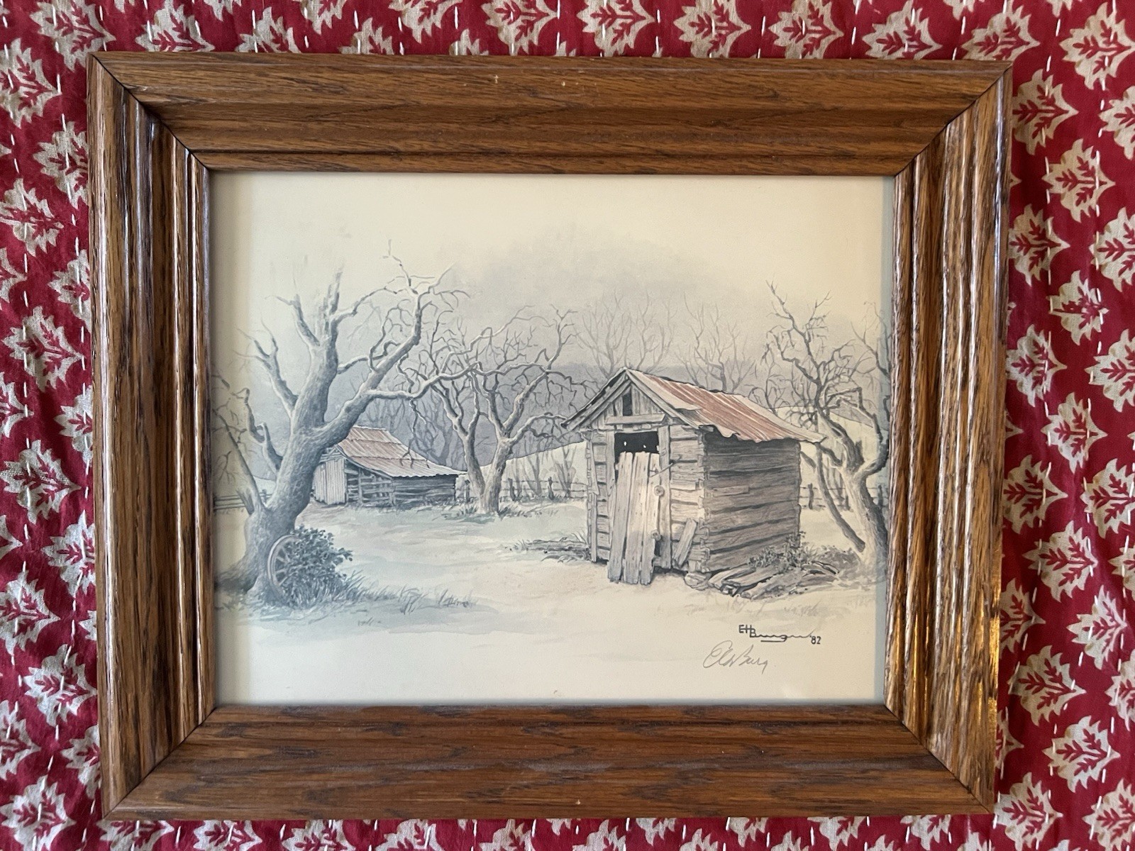 E Howard Burger Meltons Farm Signed artwork 1982