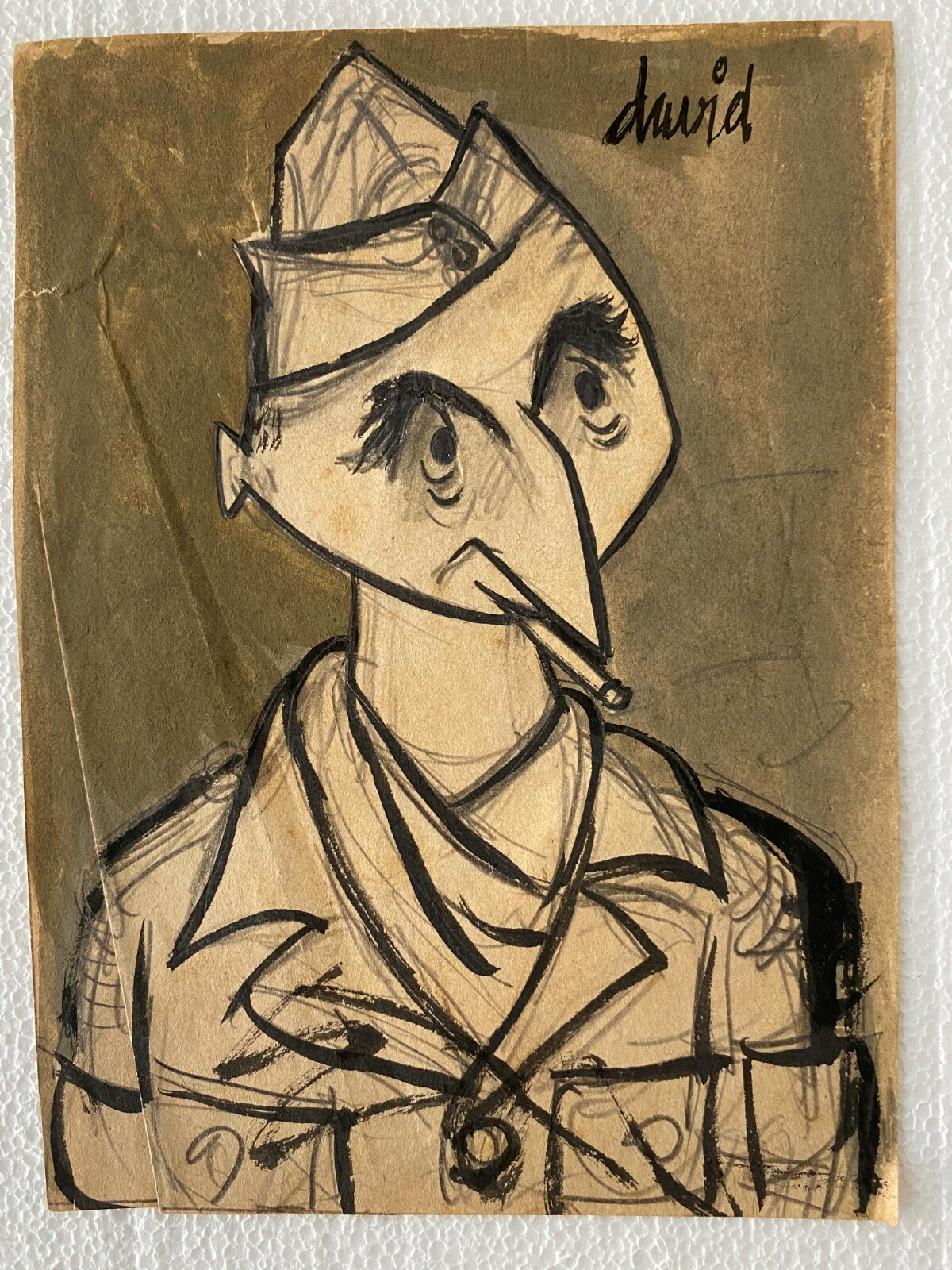 Juan David. Caricature. Untitled, 1958. Mixed media on paper. Original signed.