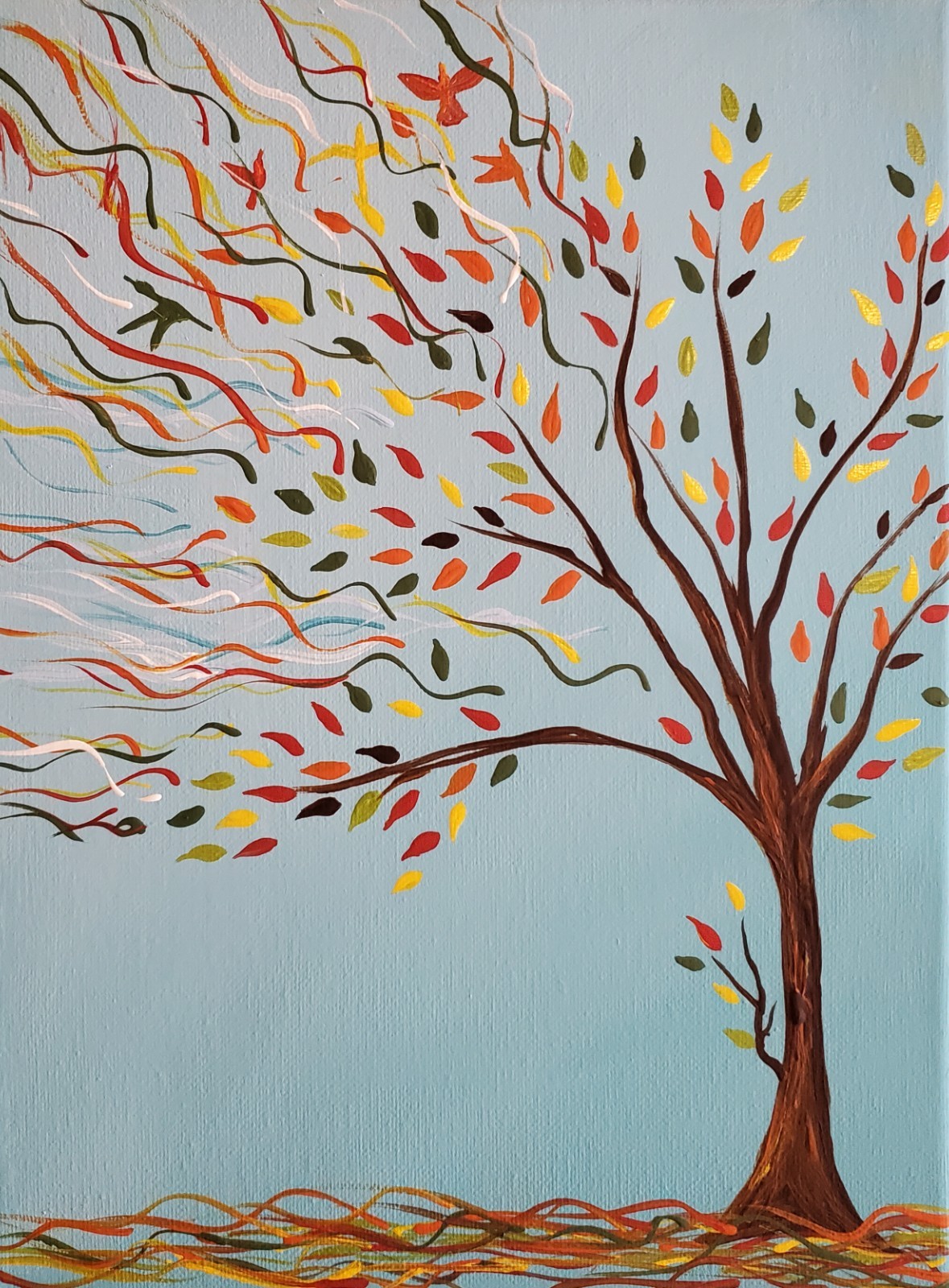 ORIGINAL ABSTRACT TREE FALL LEAVES ARTWORK PAINTING ACRYLIC ON CANVAS 9X12 ooak