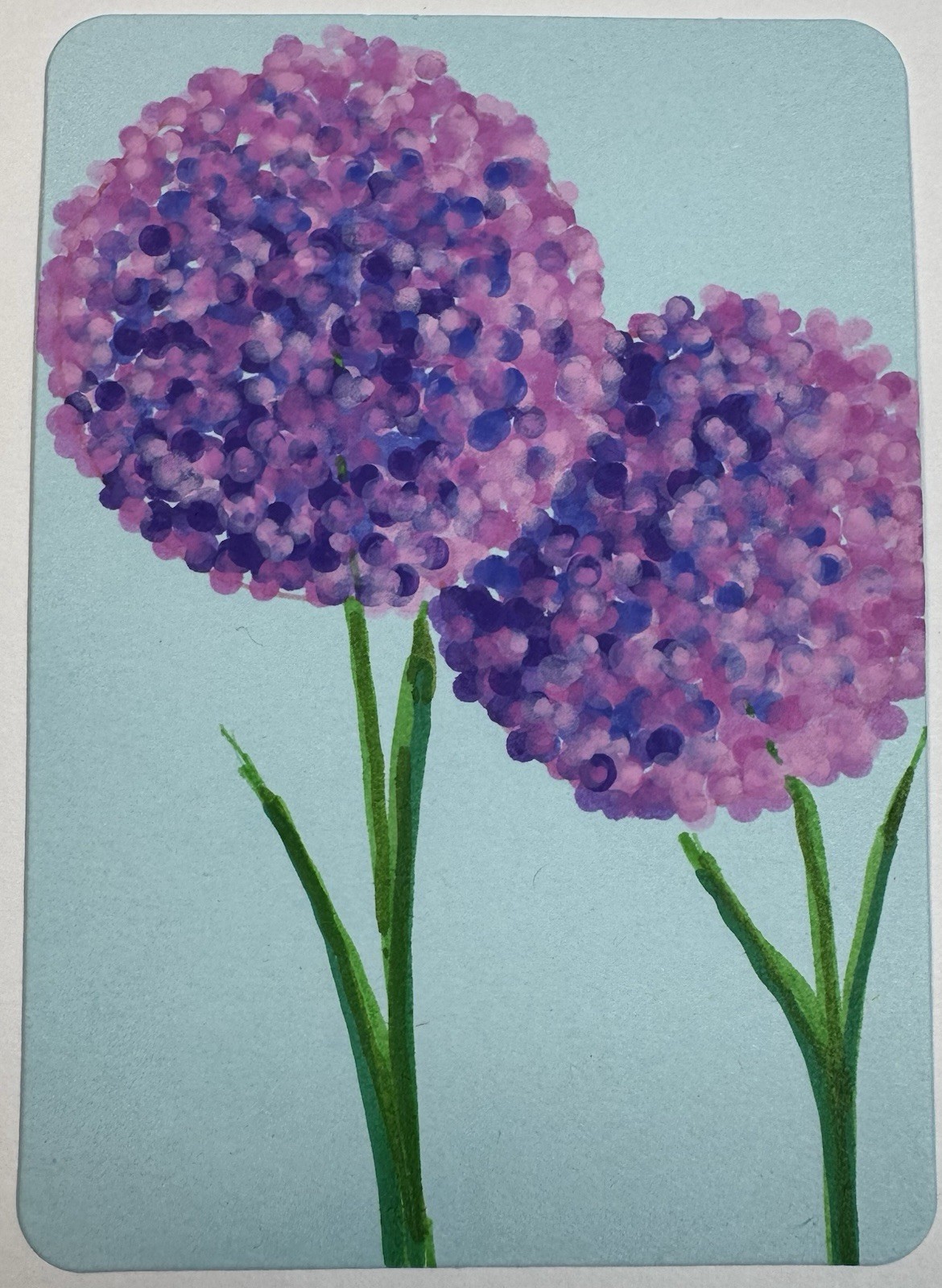 ACEO Set Of Two Original Hand Painted Acrylic Abstract Flowers Allium And Lilac