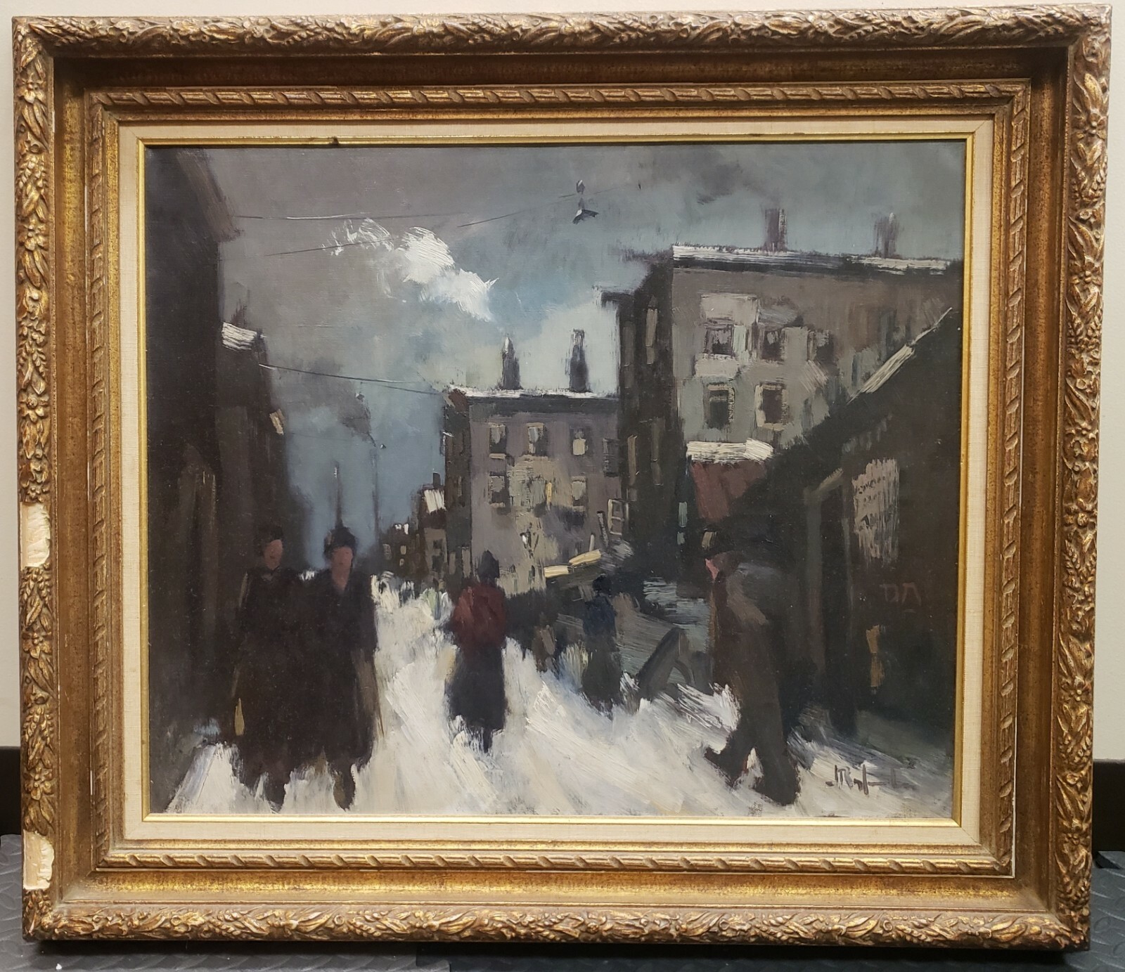 JAN RIJLAARSDAM 1911-2007 DUTCH OIL PAINTING WINTER CITY BICKERSEILAND AMSTERDAM