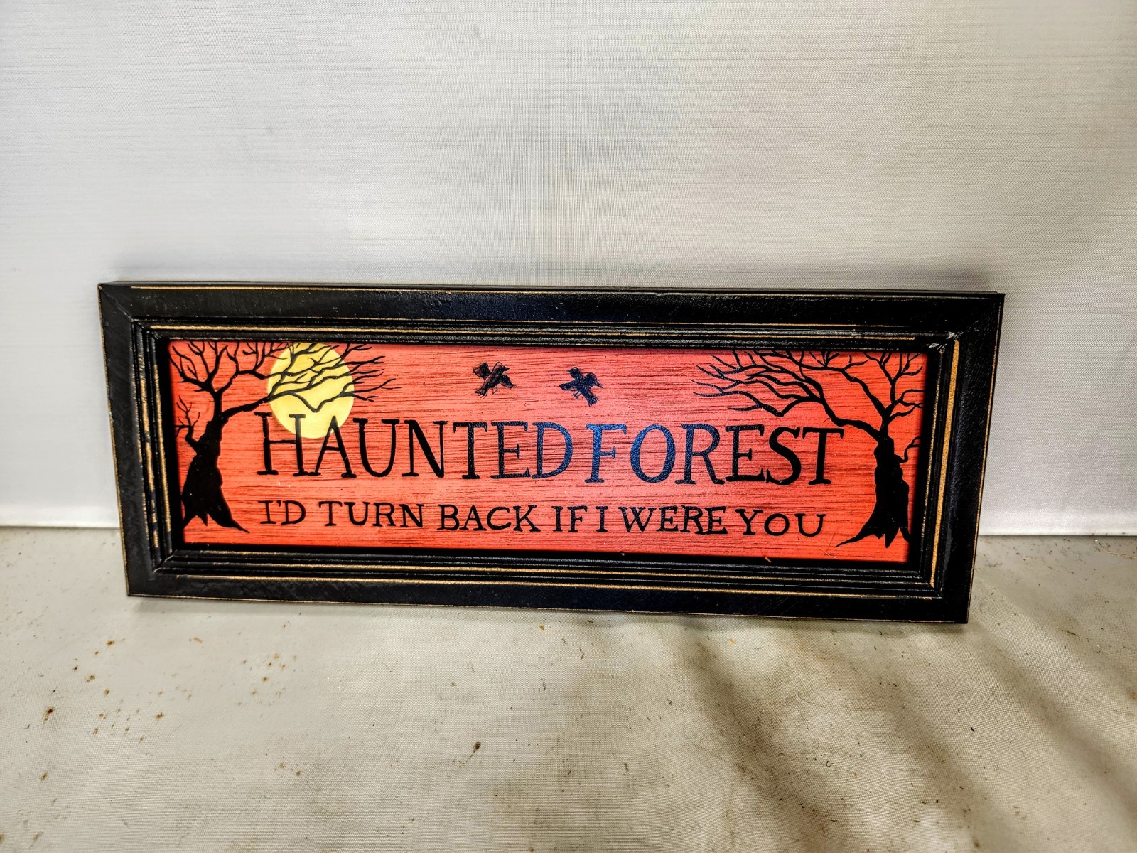 Halloween Haunted Forest Wall Sign Spooky Acrylic Painting Decor Rustic Plaque