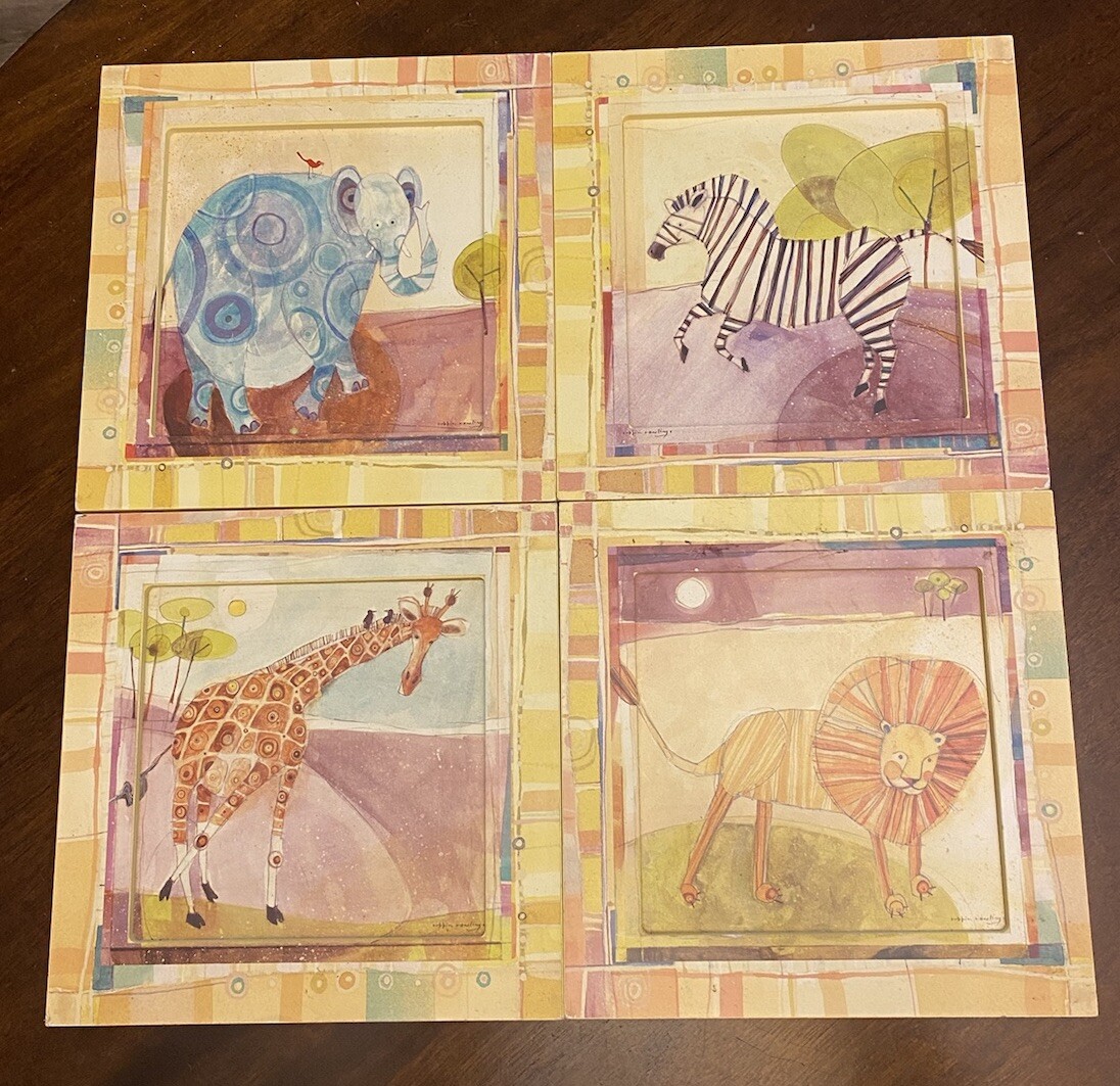 Vintage Robbin Rawlings Art – Set of 4 Art Lion Zebra Elephant Giraffe