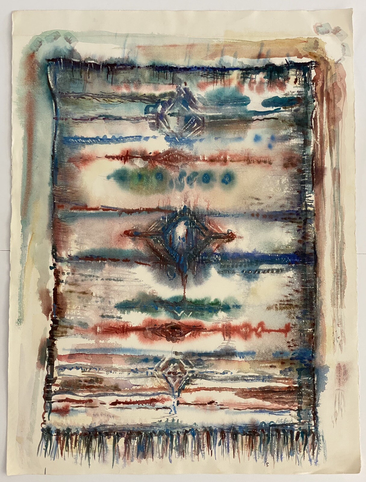 Pat Beck Ca. VTG Impressionism MOD Abstract Study Southwestern Textile Painting