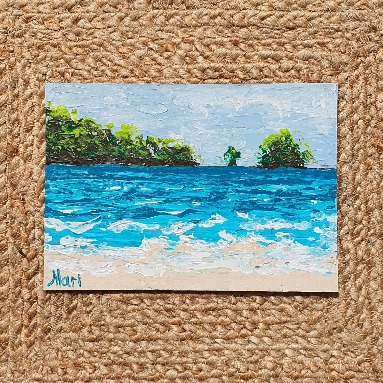 Seascape Painting Ocean Beach Original Acrylic Art 8×6 Tropical Island Decor