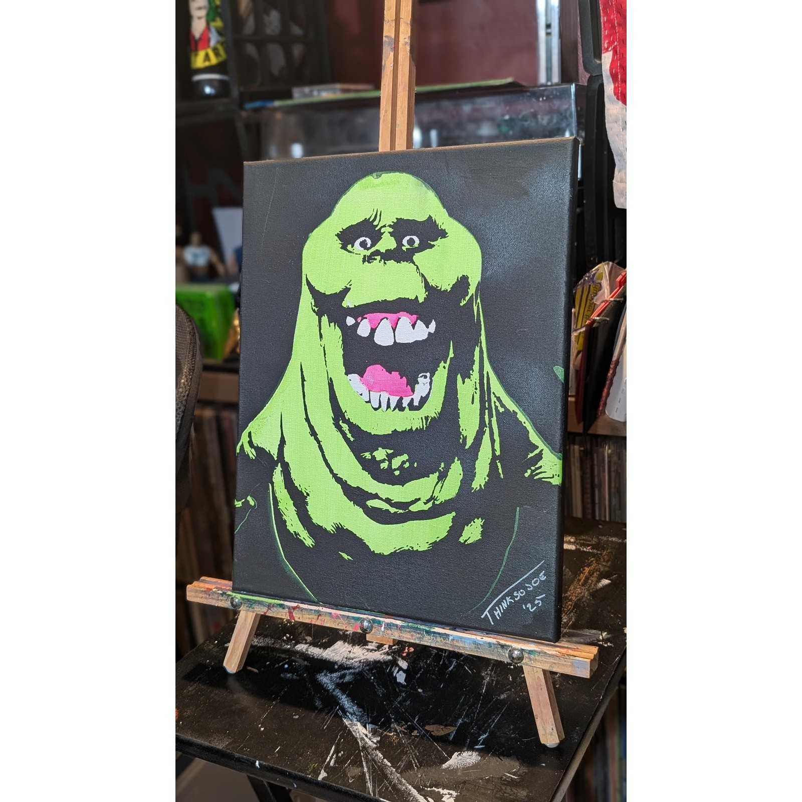 Slimer Original Stencil Art – UV Reactive Painting – 11×14 Hand Painted Canvas