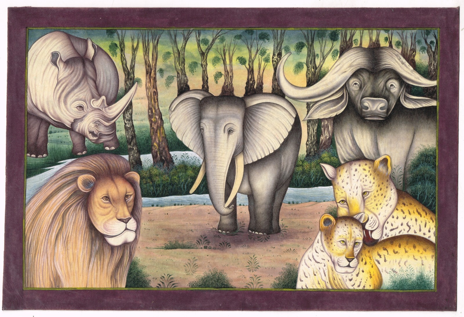 Realistic Art Wild Animals Lion Leopard Elephant Buffalo Minor Finest 12x8Inches