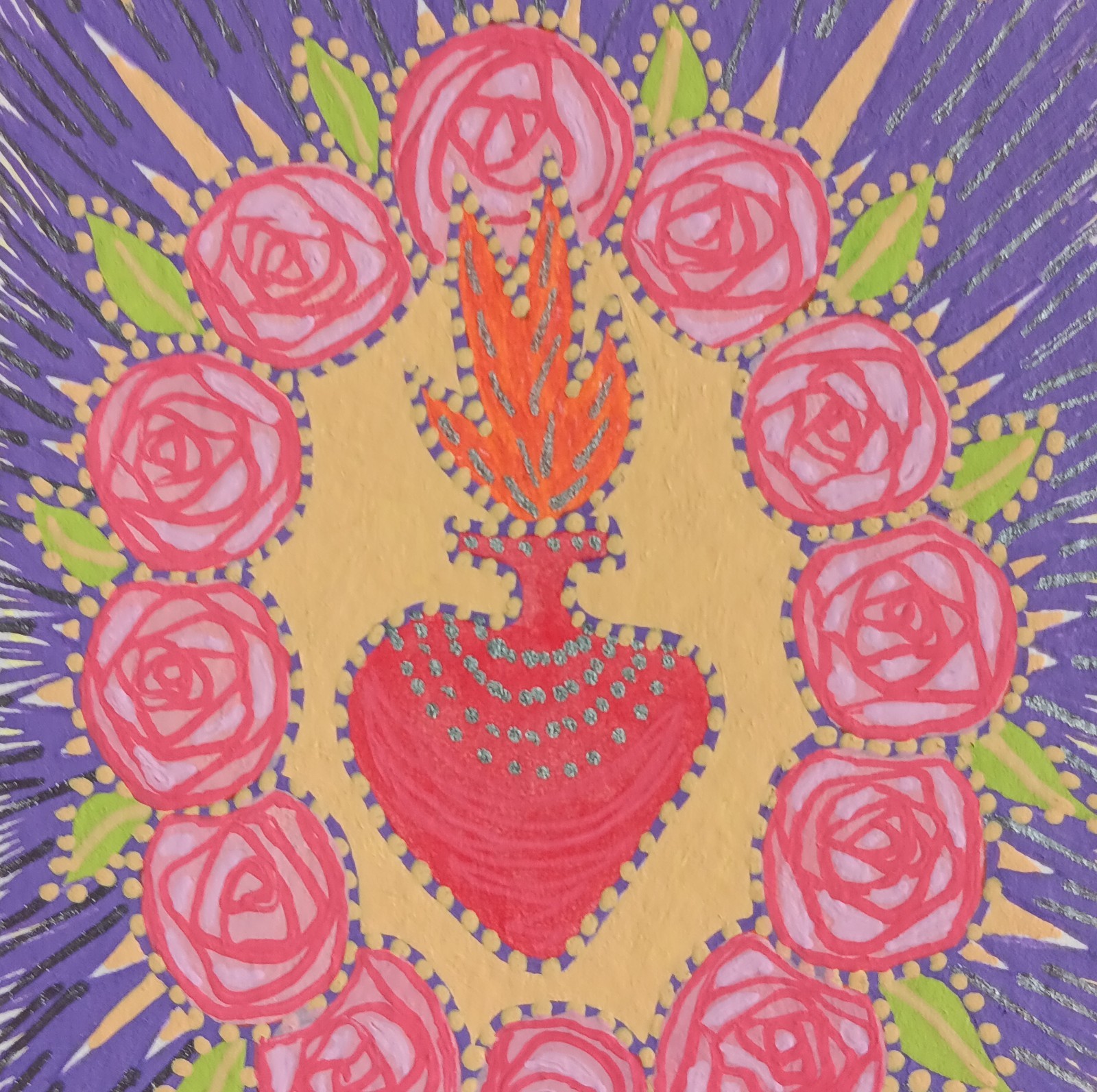 ❤️ACEO Original Painting Signed by Outsider Artist ES 2.5×3.5″ You are loved.