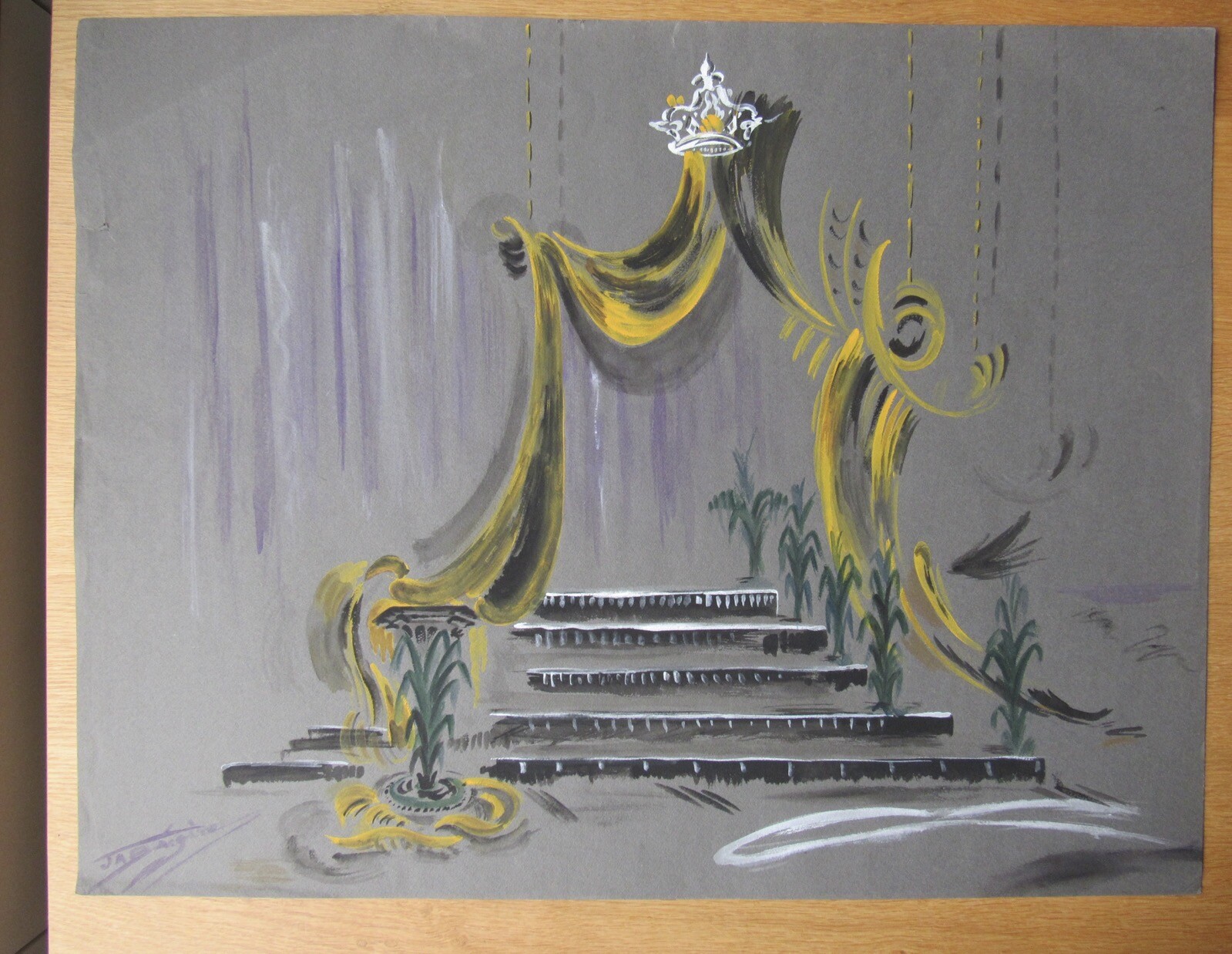 Opera Decor Gouache Drawing Signed by Jacques André Brégère set design painting