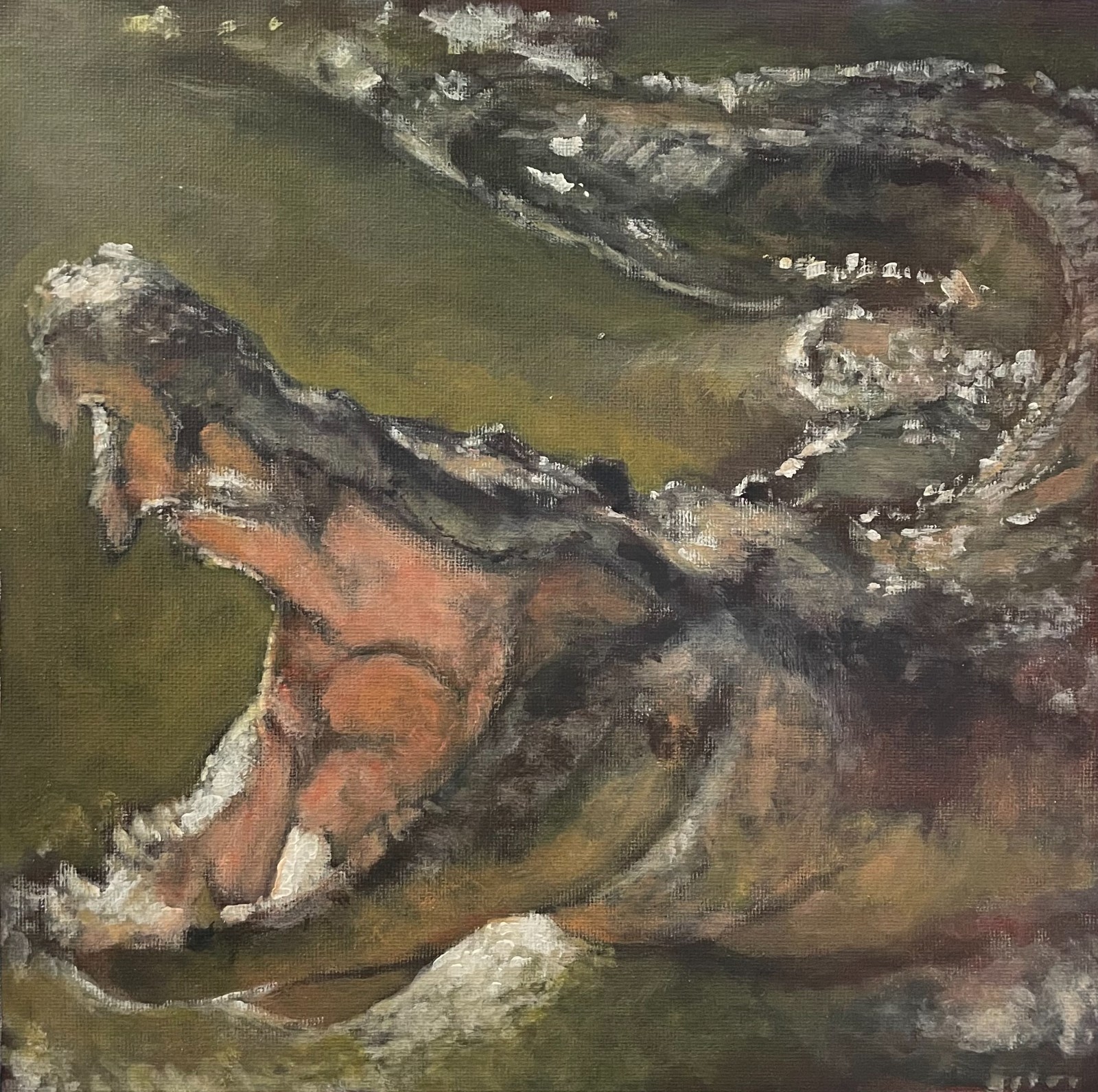 Alligator 10×10 Acrylic Canvas Panel Painting Original Artwork by Hunter Potts