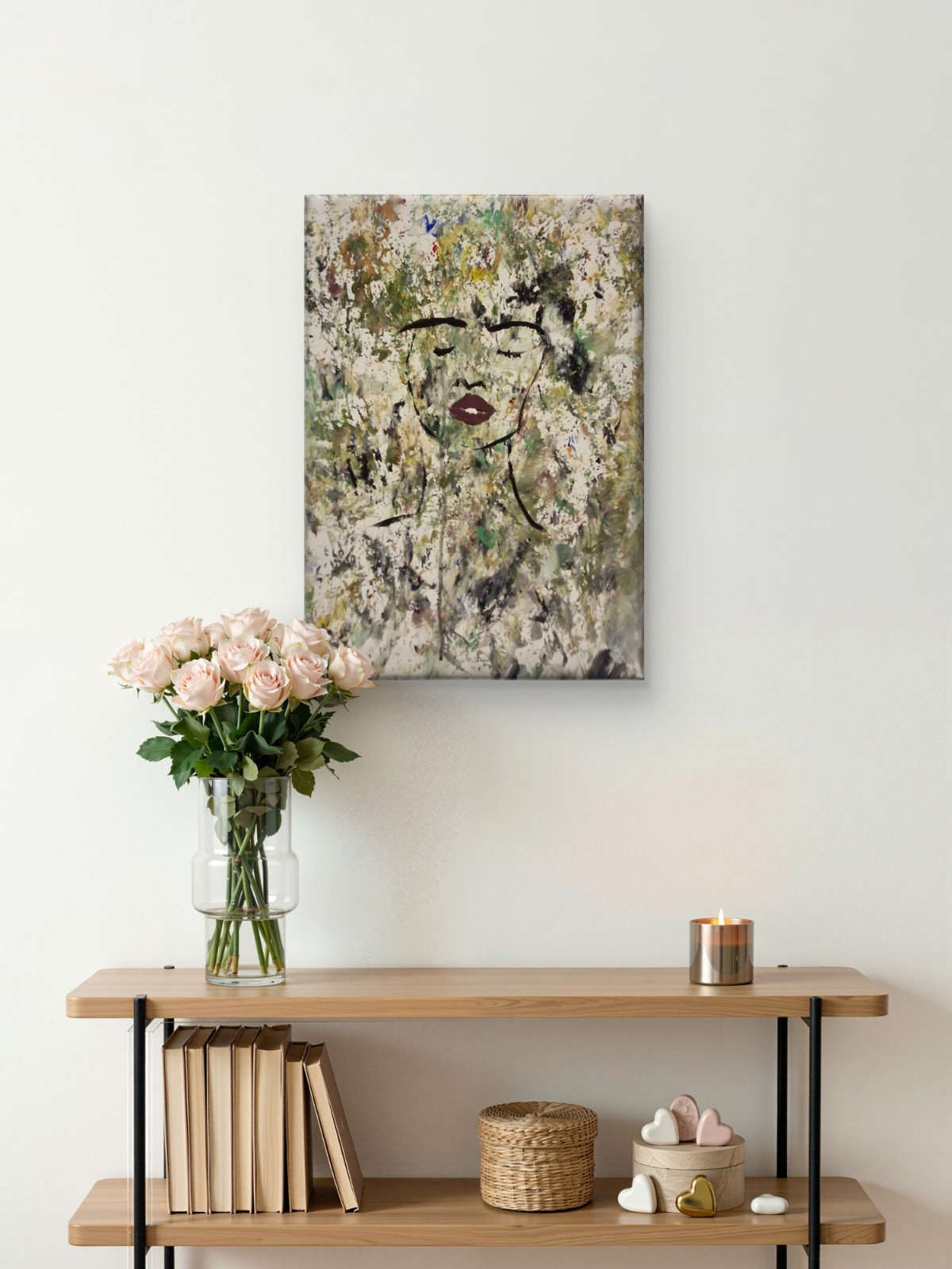 Abstract Woman Face Impasto Texture Acrylic Painting 30x40cm Signed Canvas Art
