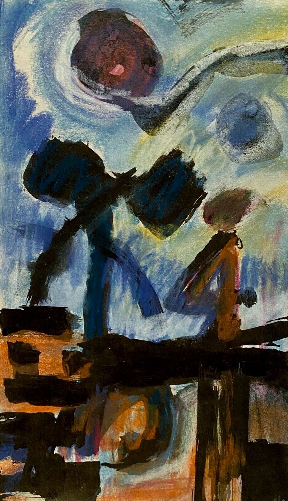 VINTAGE OUTSIDER URBAN STREET ABSTRACT MODERNIST SURREAL FIGURE & #4 PAINTING