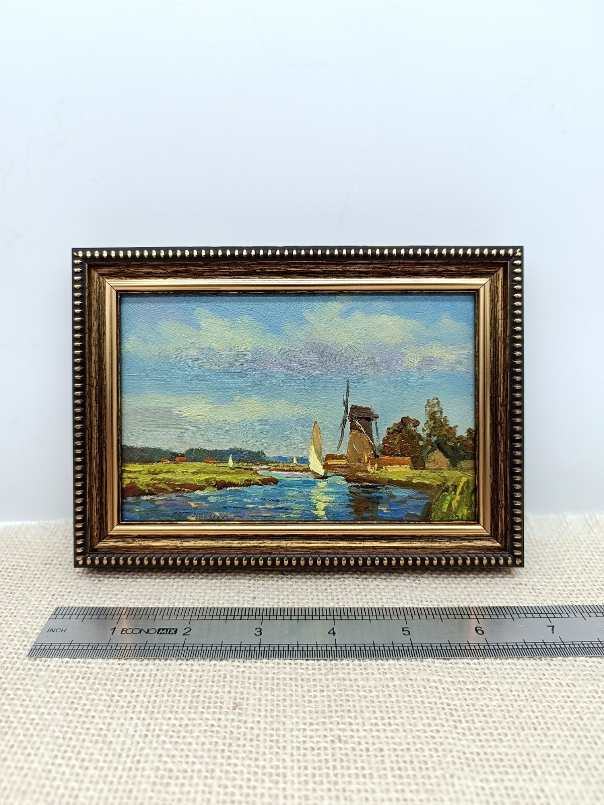 Sailboat Original Oil Painting 6×4 Framed Signed Vintage Marine Landscape Art