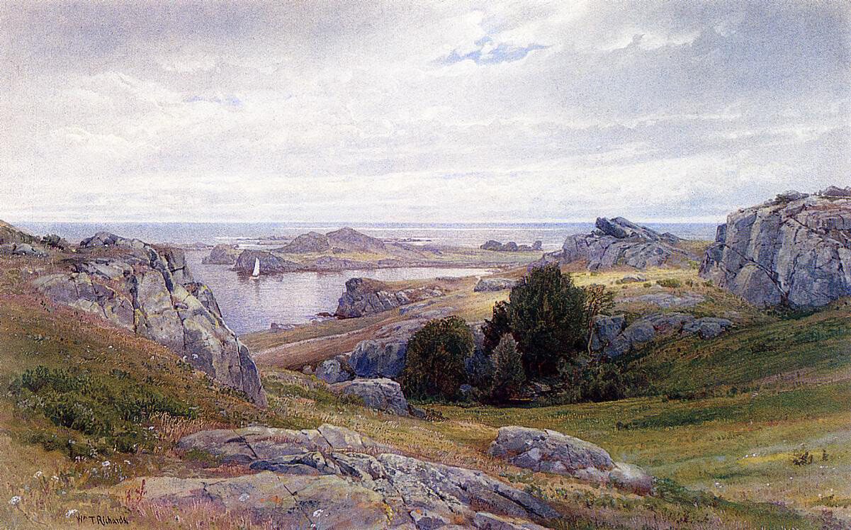 Oil painting seascape seaside Coast-with-Sailboat-Newport-William-Trost-Richards