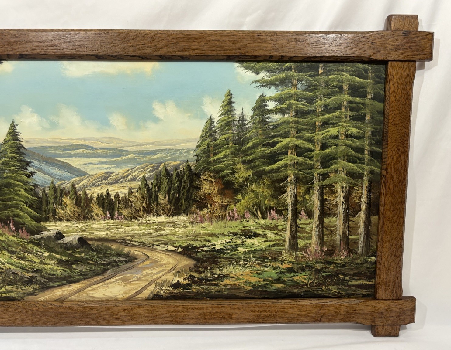 Vintage Original German Oil Painting Mountain Landscape Signed Framed 45″x23″