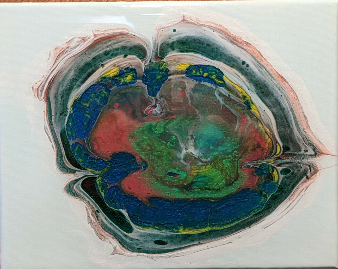 Original Acrylic Fluid Pour Painting, 8×10 Canvas, Metallic Colors Resin Coated