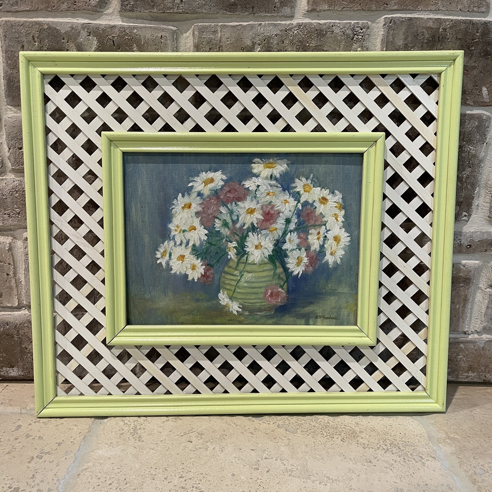 VTG Original Oil Painting Canvas 17×20 Inch Flowers Daisies Vase Signed Framed