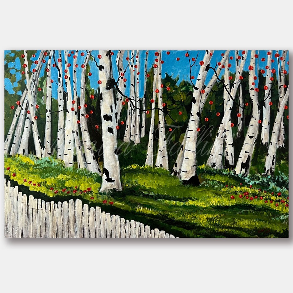 Aspen trees painting on canvas original by Texas artist Fallini 24in x 36in