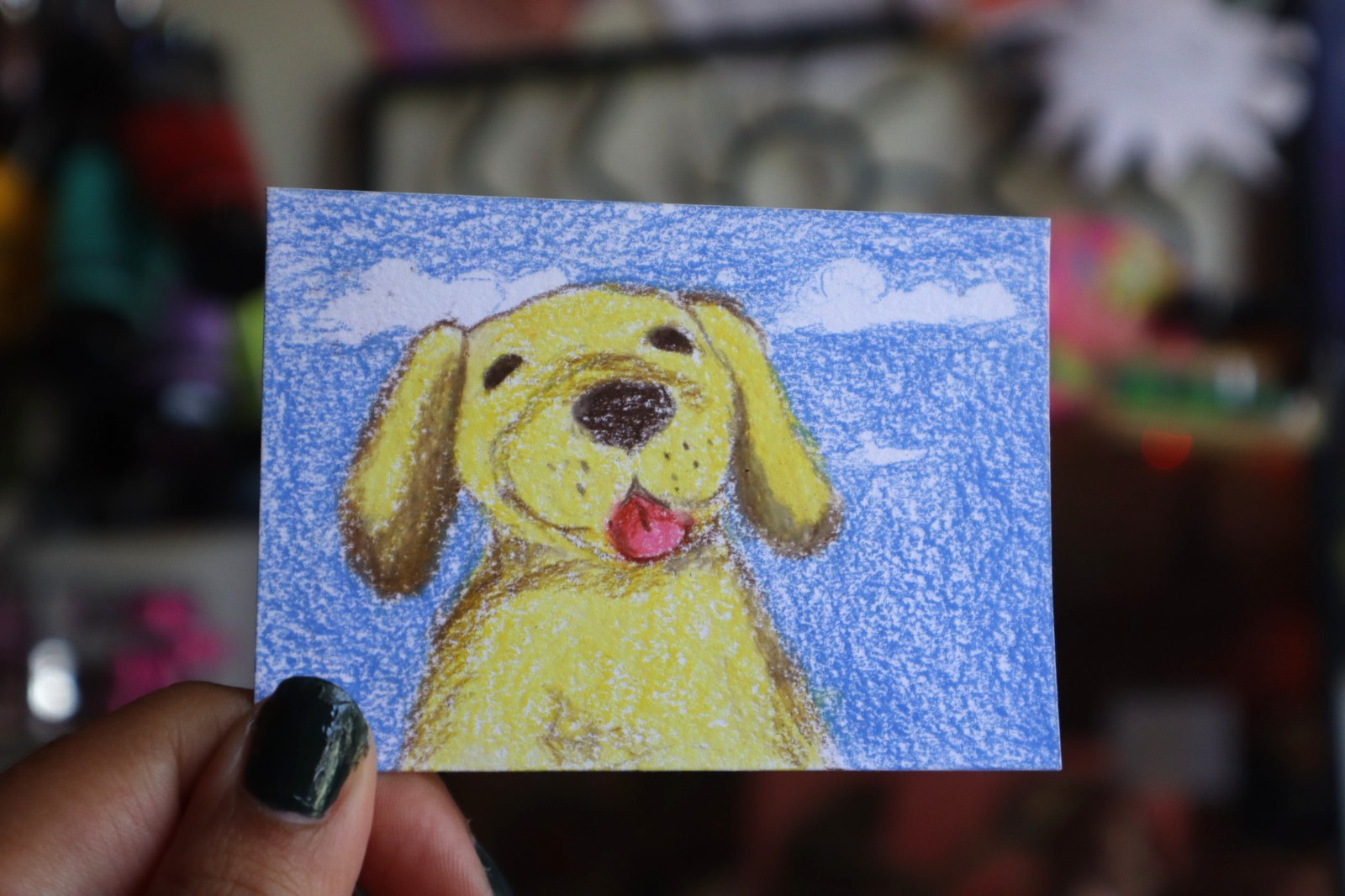 ACEO original art dog illustration 2.5×3.5 colored pencil «Happy Buddy»