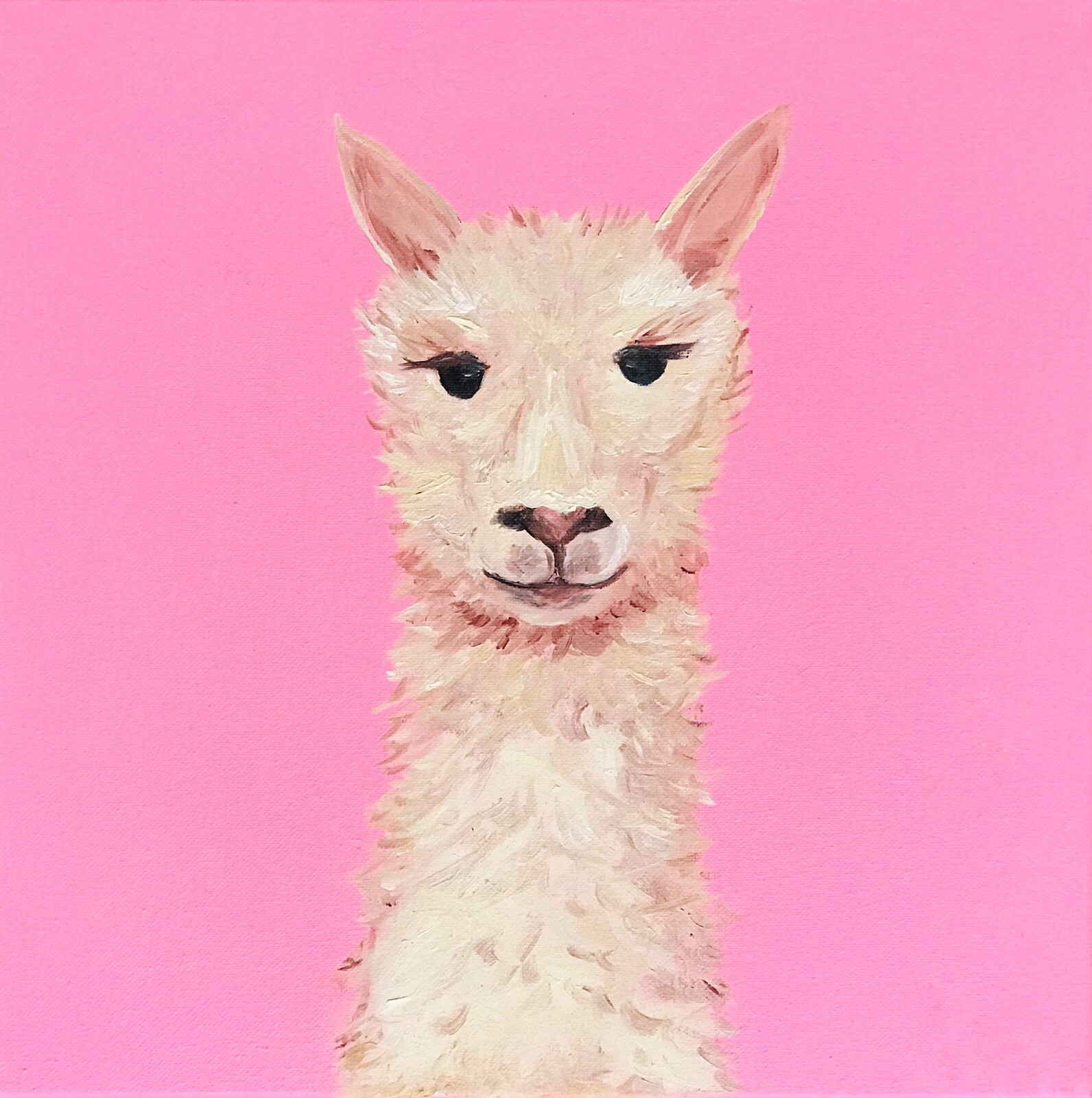Llama Painting Alpaca Original Art Canvas 14 by 14In By Chernetsova