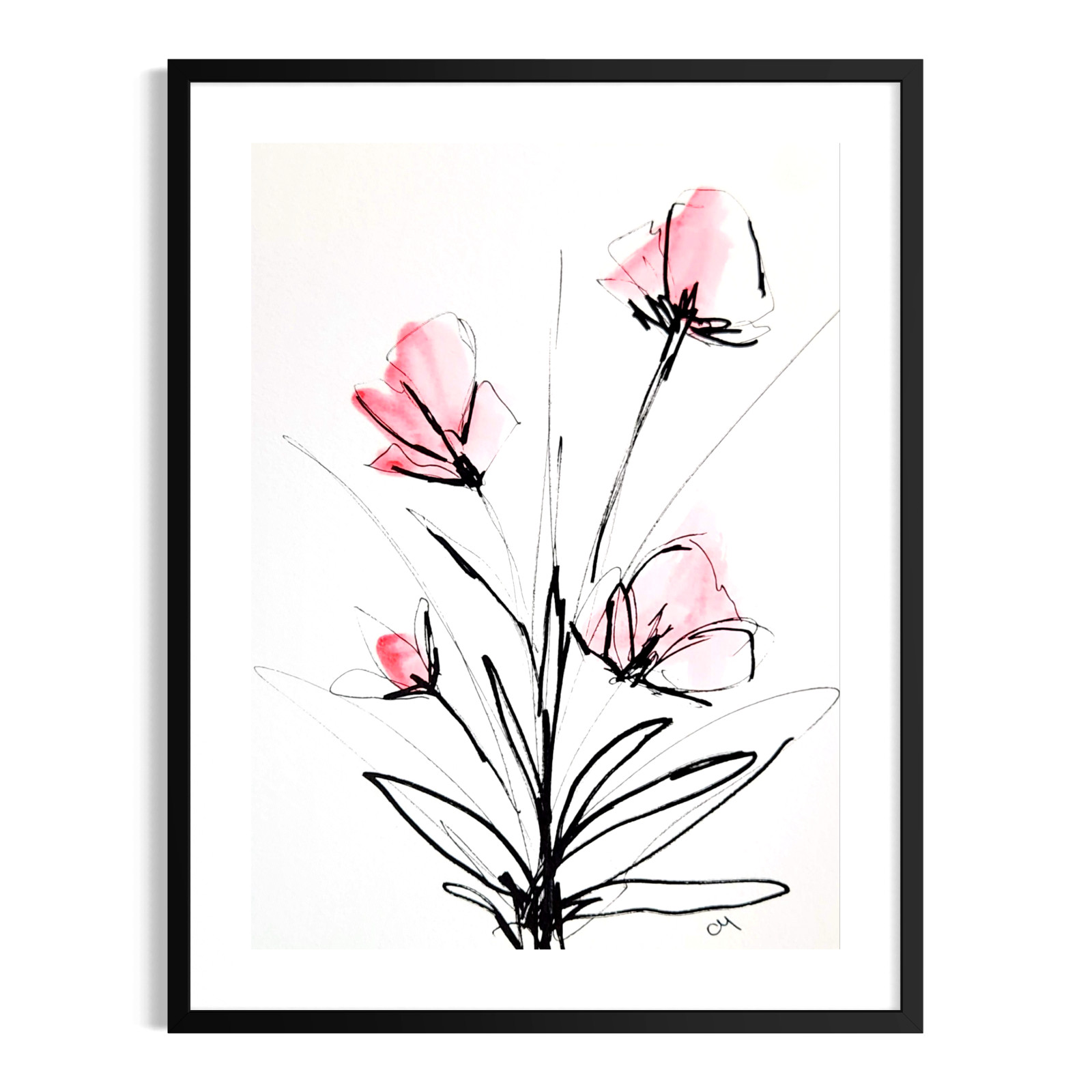 Original Abstract Acrylic 9×12 Flowers Black White Striking One of a Kind