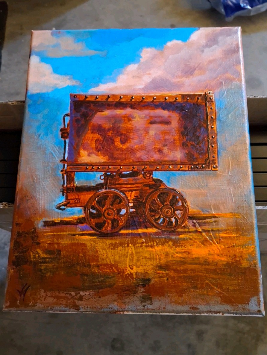 mine car original painting , nevada desert art , canvas , Collectible ,mining ⛏️