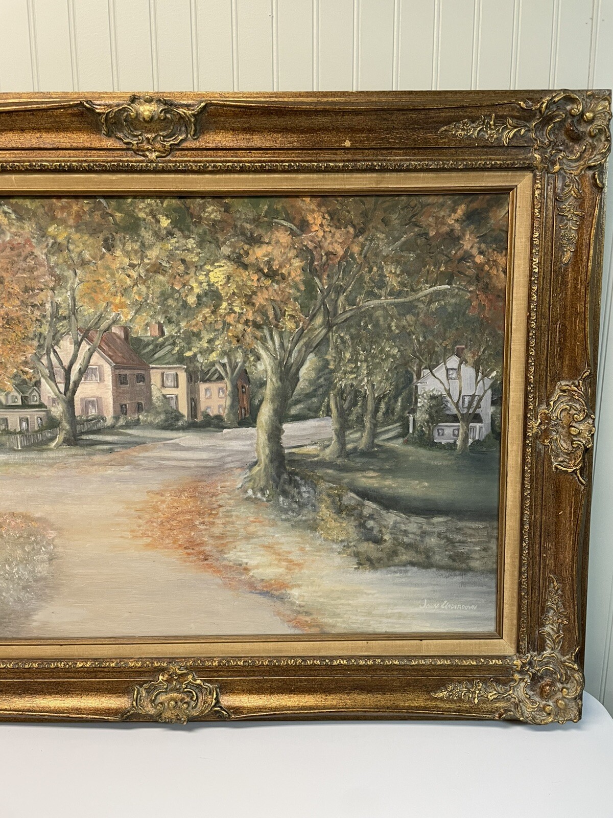 John Underdown Oil Painting Glendale CA Street Scene 34″x45″ – Gilt Frame MCM