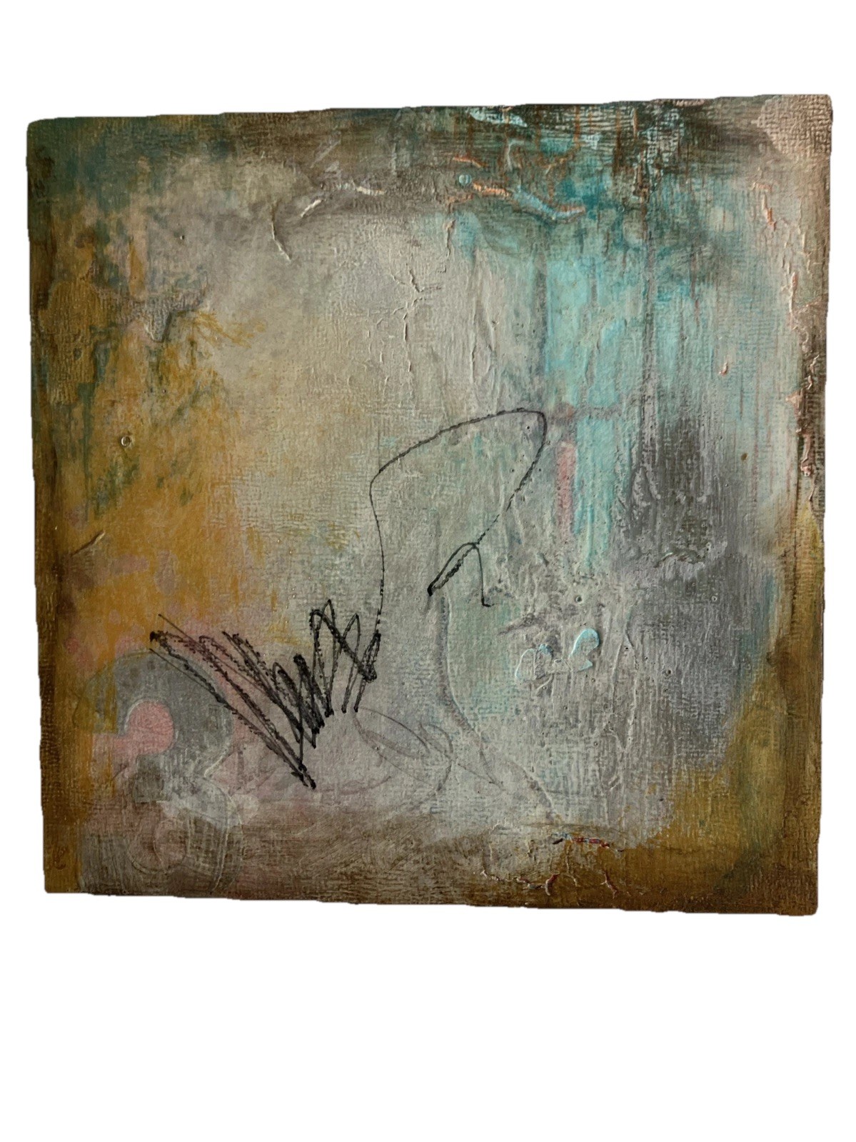 Original Fine Unframed Art—Abstract Expressionism with Etchings 5 x 5 x 1.5.