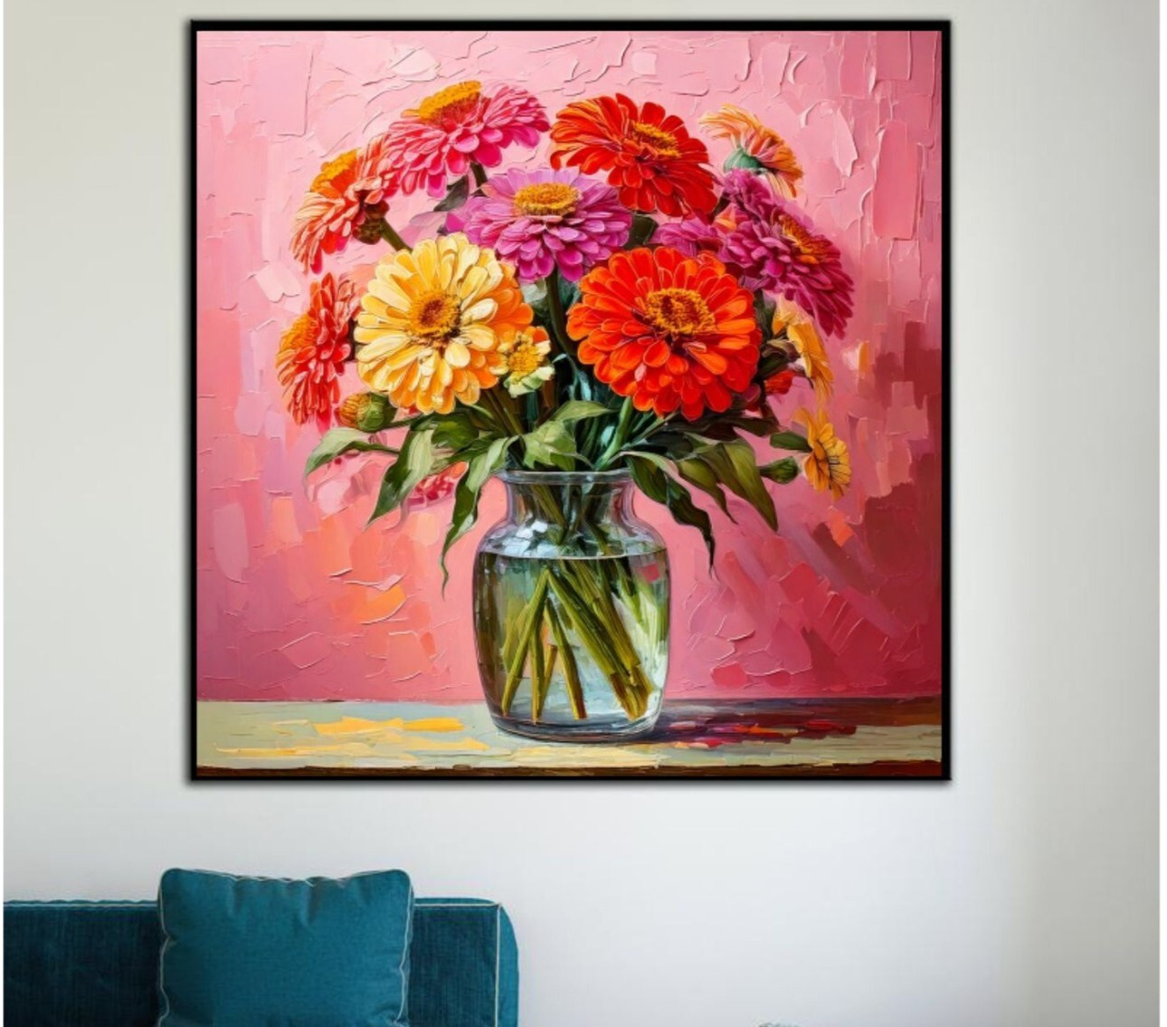ORIGINAL Oil PAINTING on Canvas Zinnia Textured Art 12×12 in Custom Order