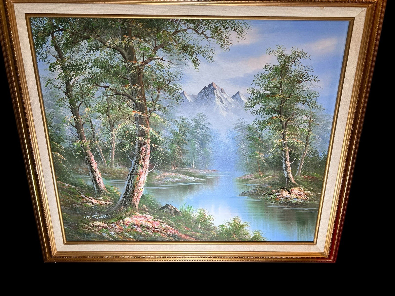 Vintage M. Scott Oil Painting 3D Textured Landscape Framed 29×25” Signed