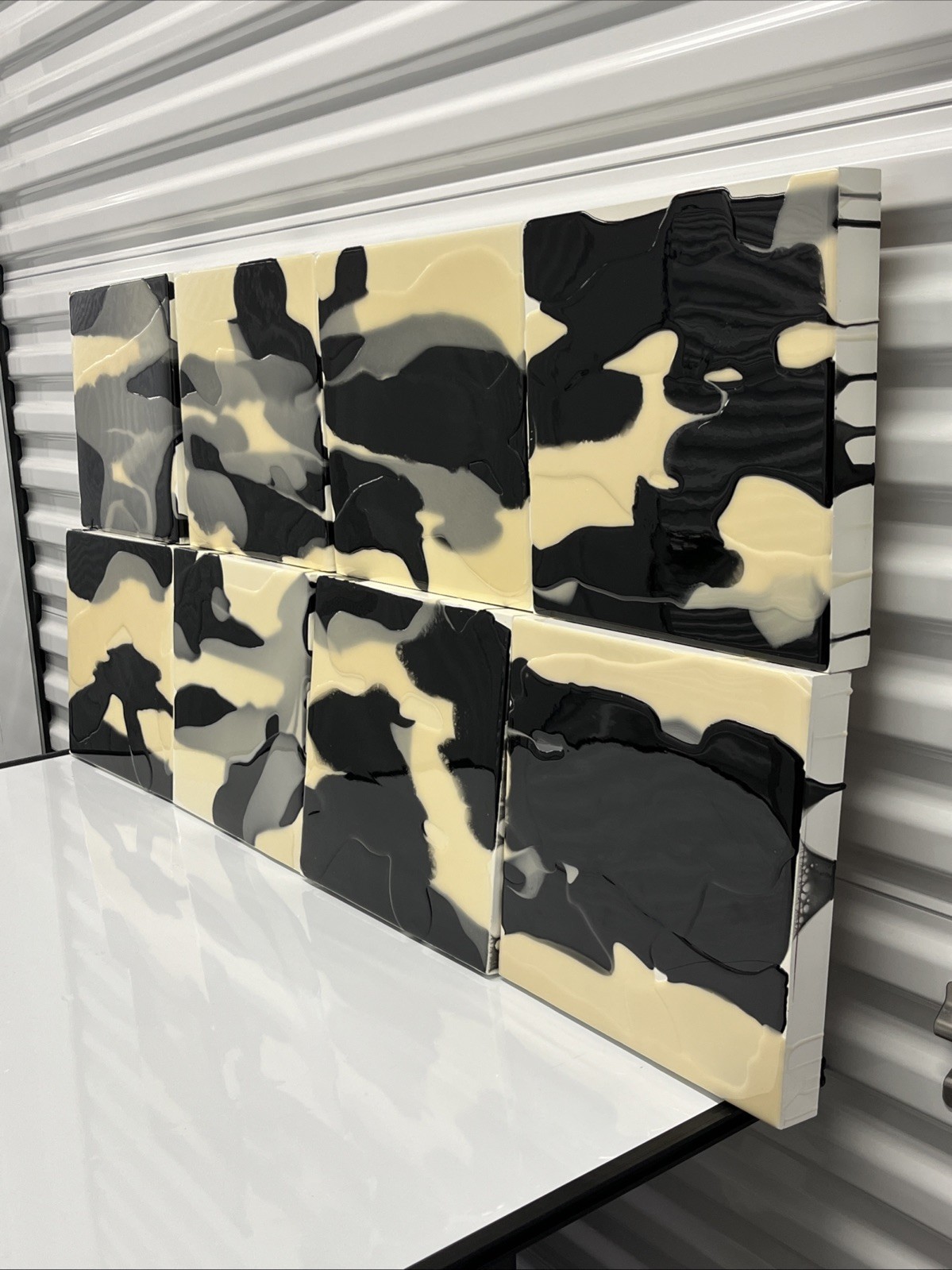 Andy Blank Abstract Paintings Black/Gray/Ivory – Set Of 8 (each 12”x12”x1.5”)