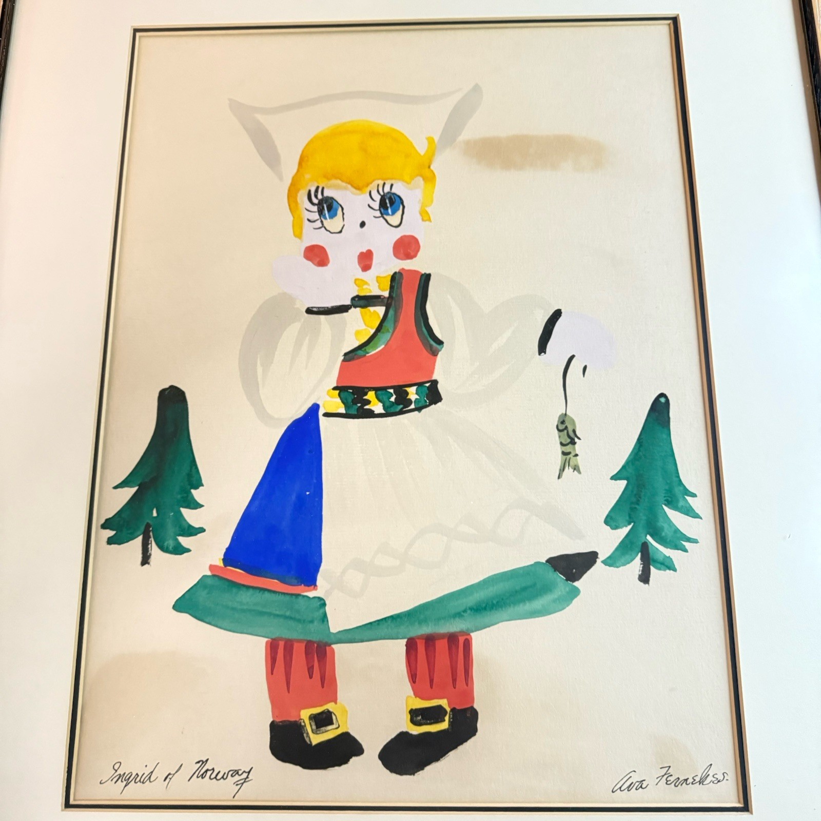 Ava Fernekes painting Vintage signed Listed WI artist 23x 18 1/2 Ingrid Norway