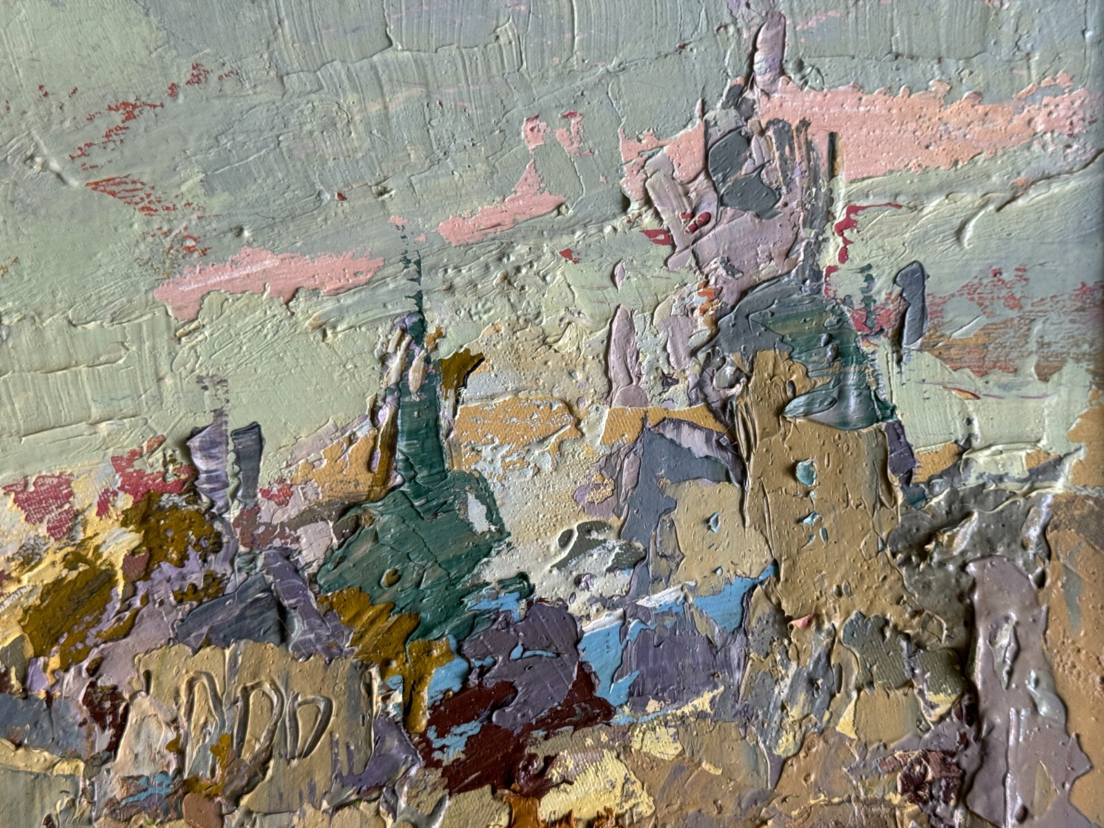 Abstract Oil painting City Ukrainian painter Canvas Framed original cityscape