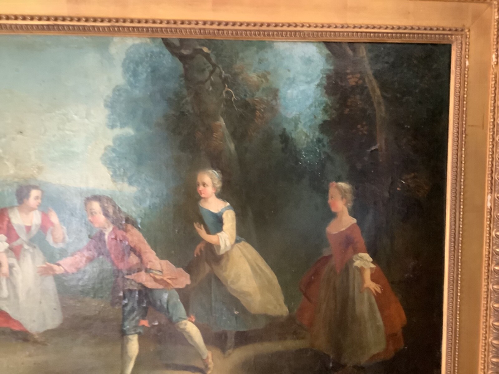 TO RESTORE 18th CIRCLE FRAGONARD ENTERTAINMENT IN PARK FRENCH OIL ON CANVAS