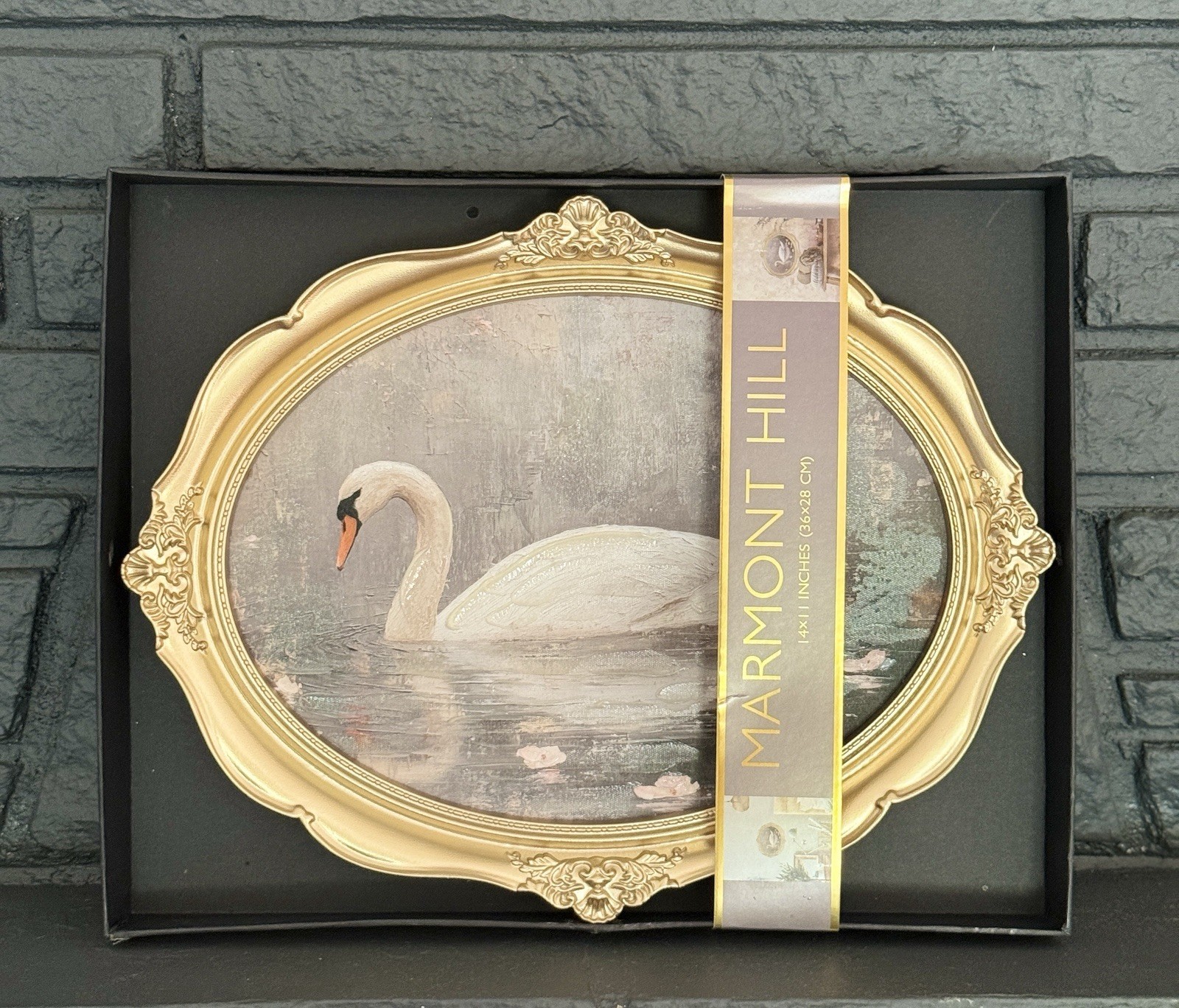 Viral Marmont Hill Swan Floral Gold Framed Wall Art Painting