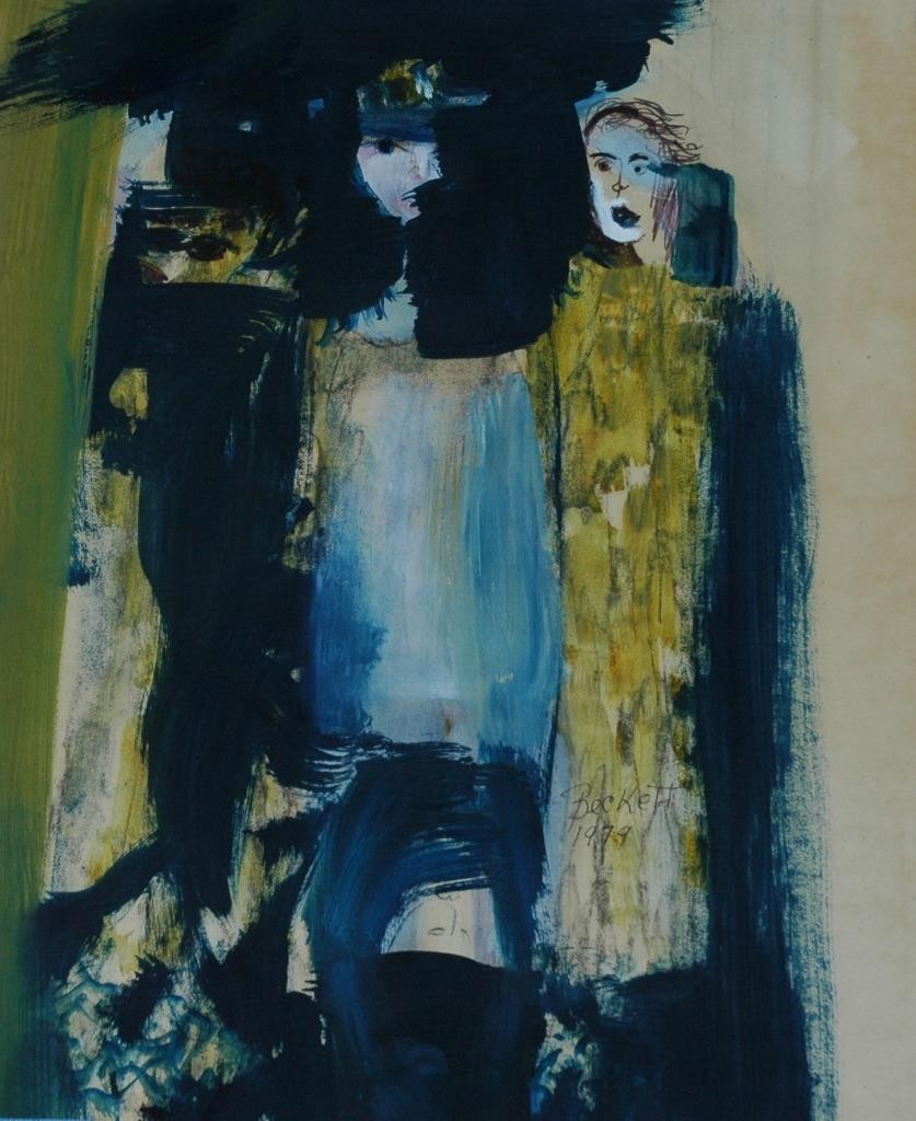 Vintage Modernist Mixed Media Titled «Women» and Signed Beckett, 1979