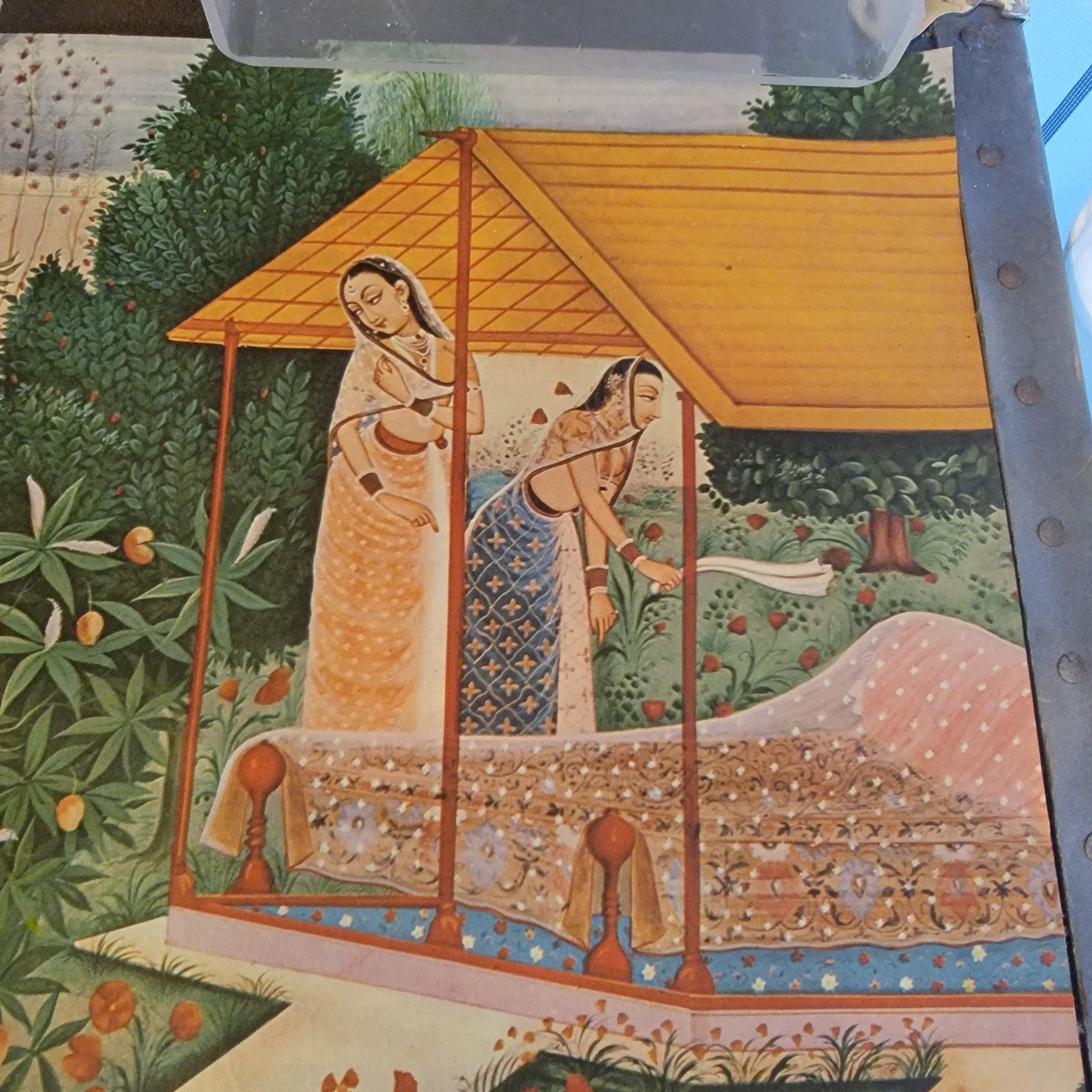 Large Antique Indian Orig Painting Prince Murad Bakhsh Spring Festival 29″ x 18″