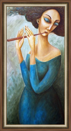Painting Original OIL canvas modern contemporary Art by Pronkin 2021 GIRLFLUTE1