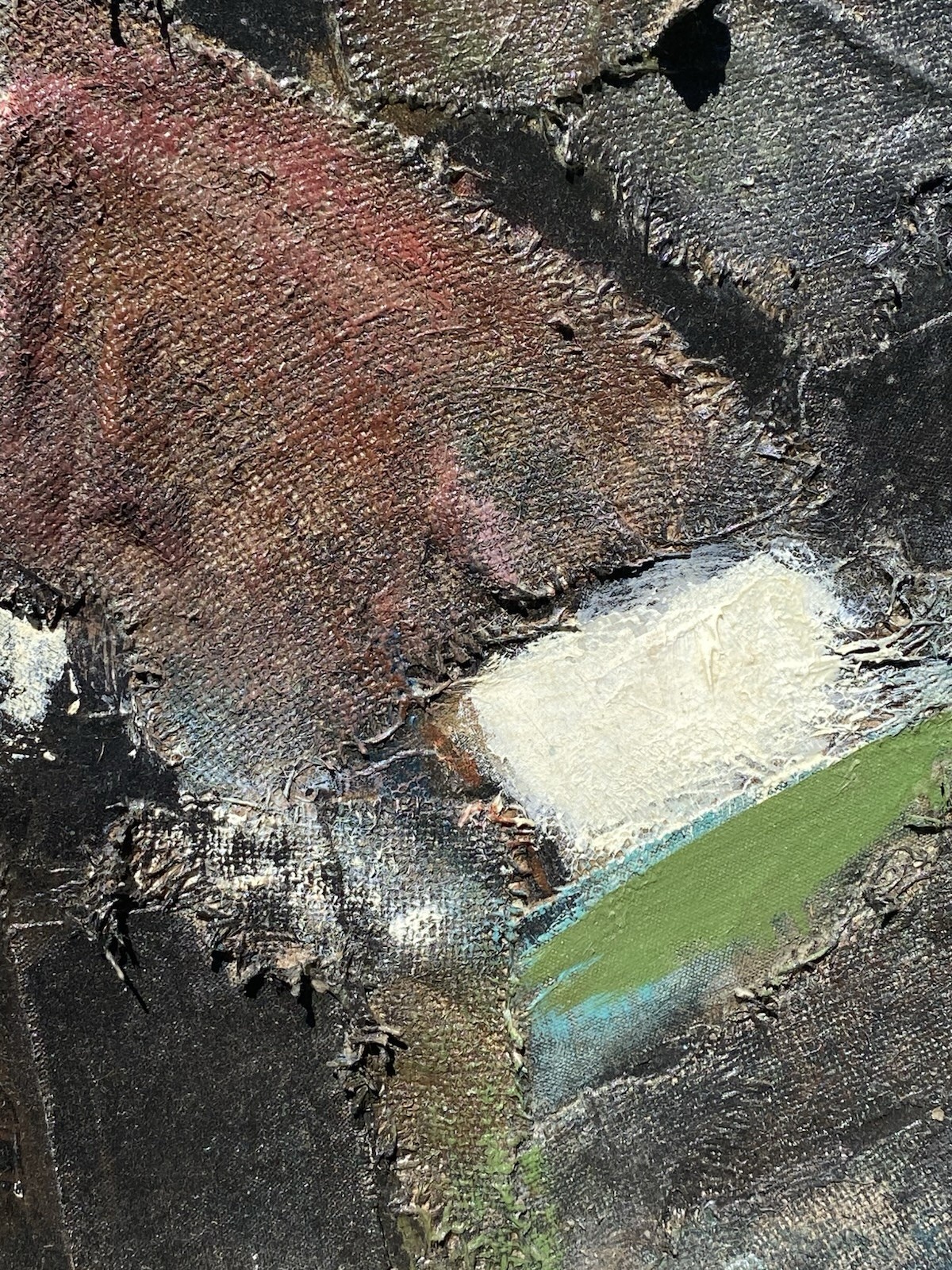 John D. Maziarz “Ledges & Edges” Oil Collage Canvas Abstract 40×56 Signed