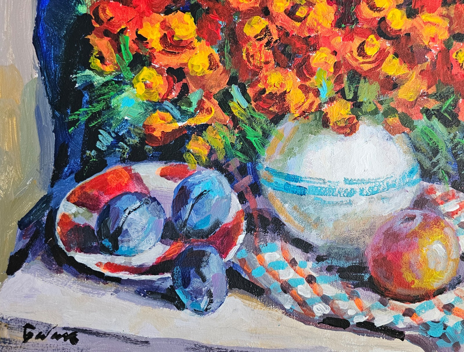 Oil painting Merigold Ukrainian painter canvas Unframed original still life