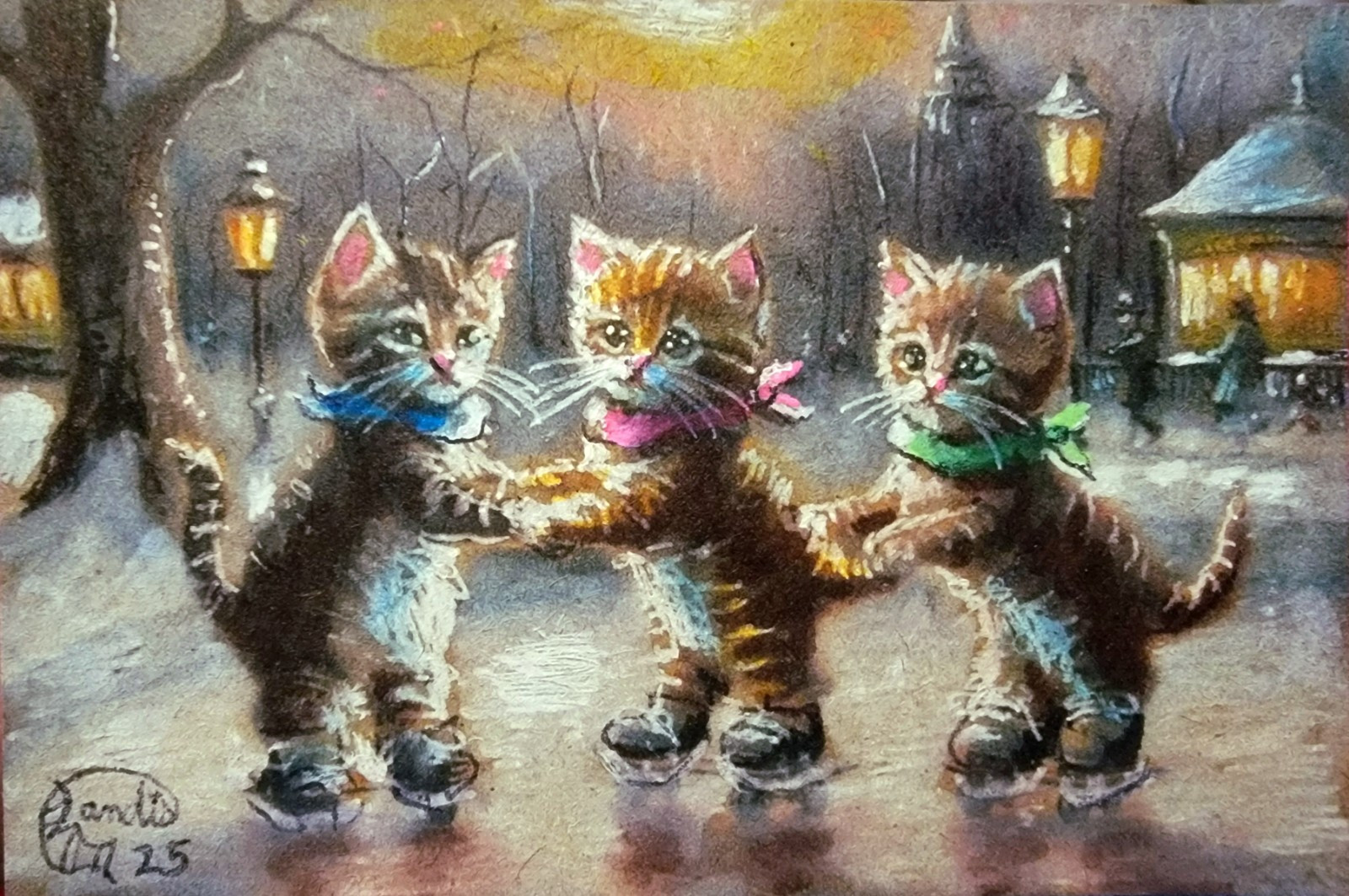 Jacob Landis HANDMADE ORIGINAL Whimsy ACEO Cute Kitten And Fan «A Cool Rest»